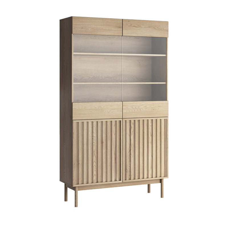 Witryna do salonu SOLVO z przeszklonym frontem dąb cremona