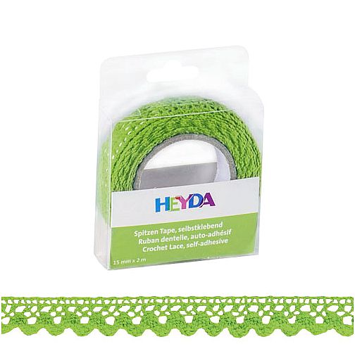 samoprzylepna koronka bawełniana HEYDA 2 mb x 15 mm kolor zielony / 54