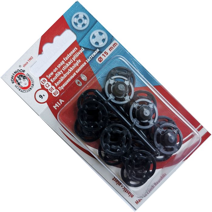 zatrzaski plastikowe 6 (15mm) czarne 9szt