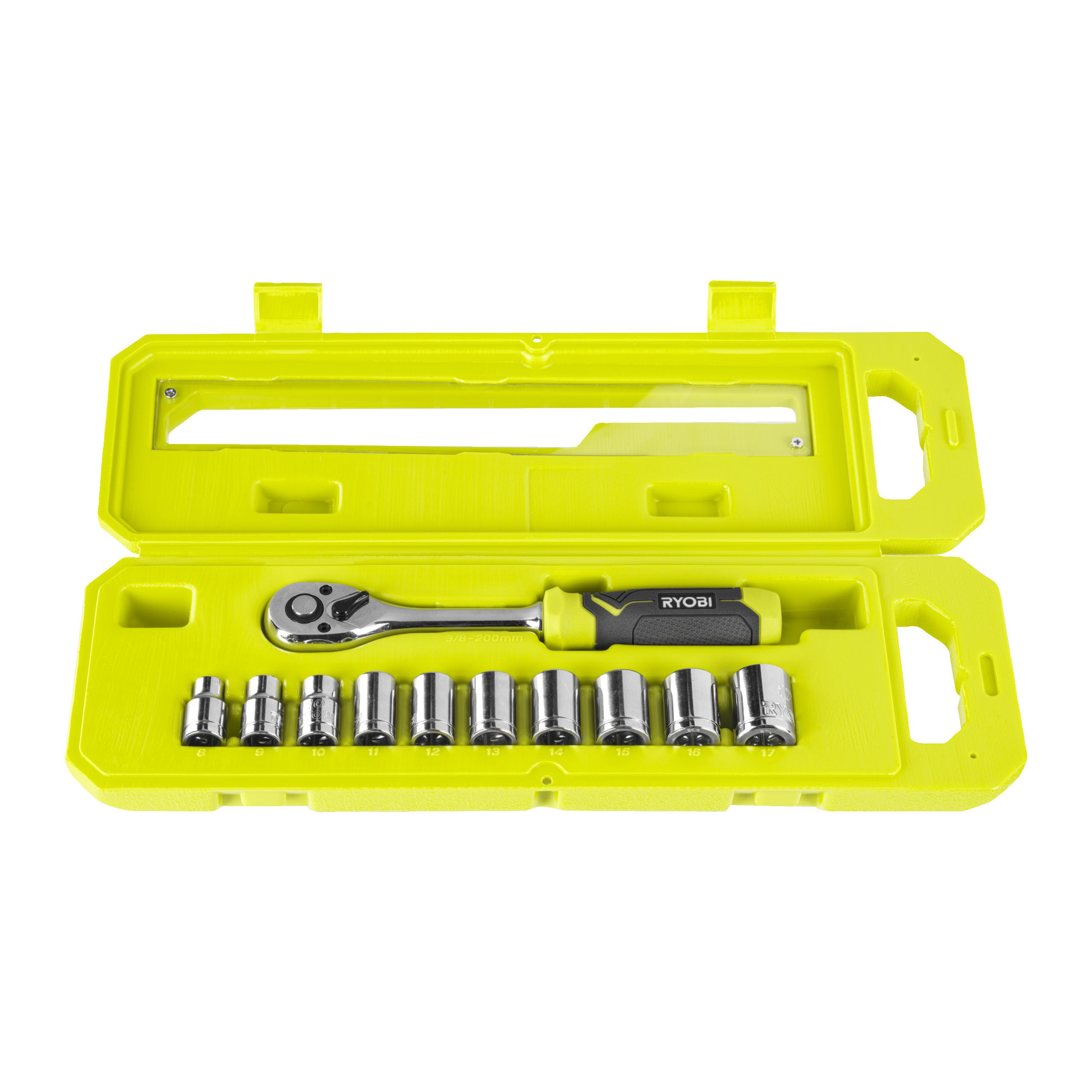 Grzechotka ⅜ ̋ w zestawie z nasadkami (11 sztuk)