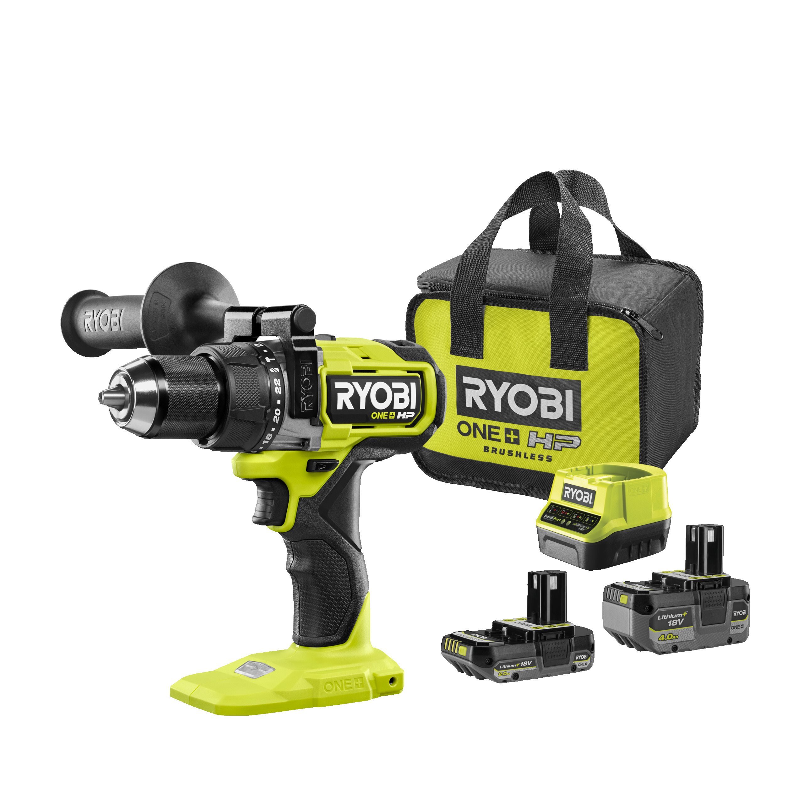 Bezszczotkowa wiertarko-wkrętarka udarowa HP 18 V (1 x 4.0 Ah i 1 x 2.0 Ah)