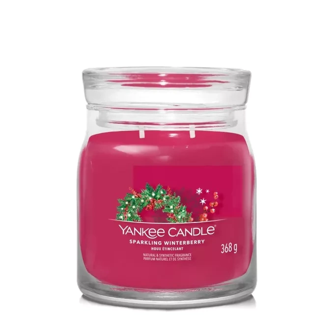 Yankee Candle Signature – Świeca średnia Sparkling Winterberry, 368 g