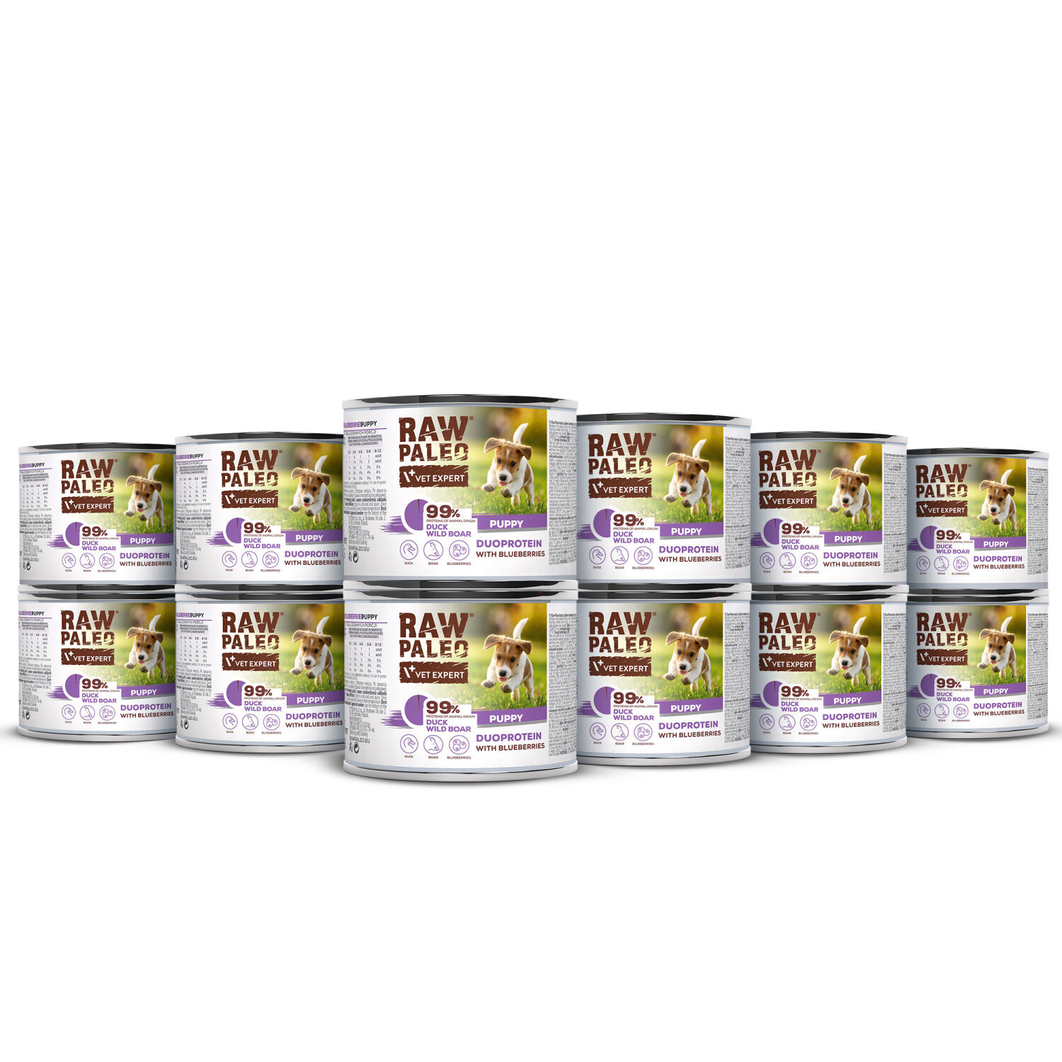 RAW PALEO DUCK&BOAR PUPPY CAN 12x200g - mokra karma dla szczeniąt duoproteina kaczka z dzikiem