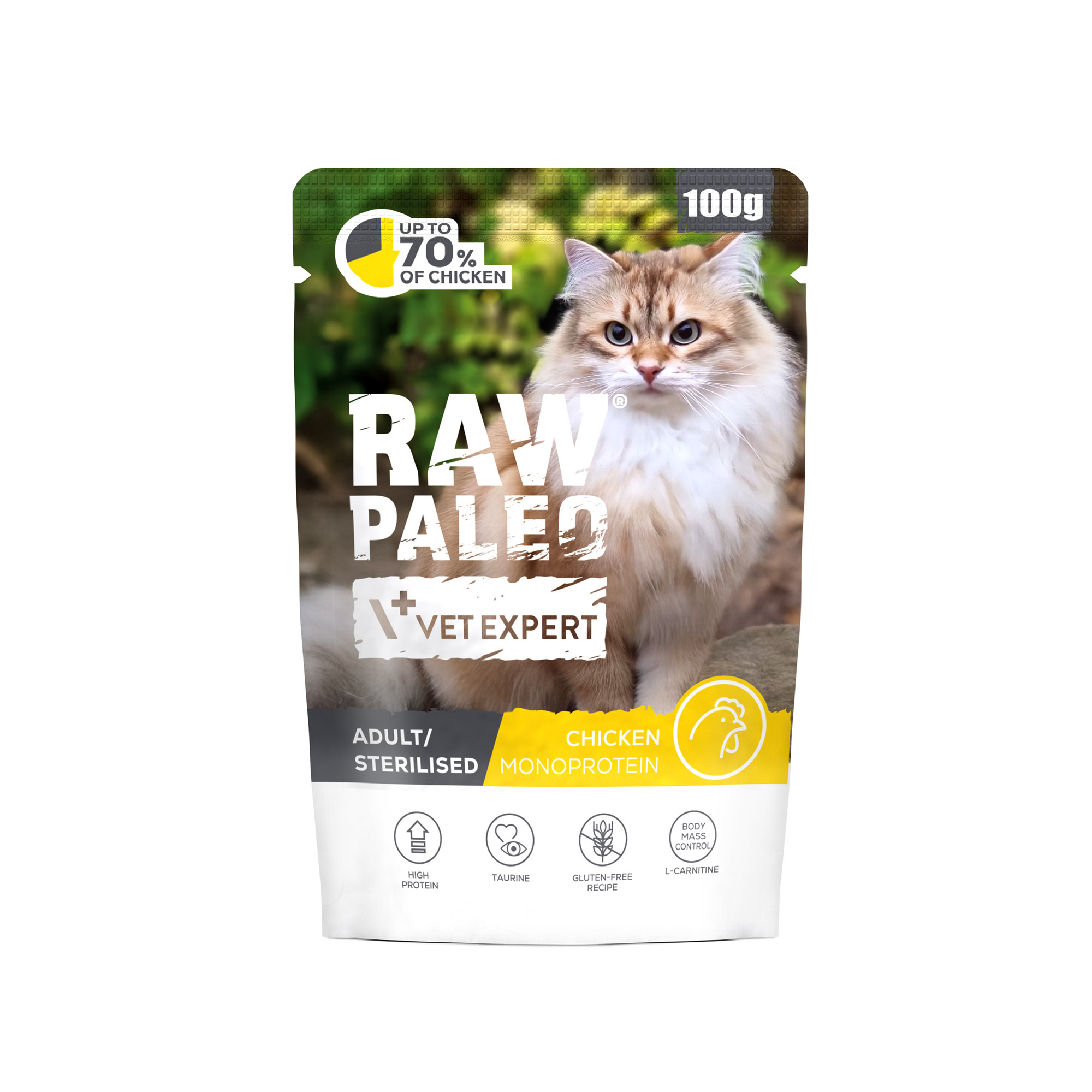RAW PALEO ADULT/STERILISED CAT CHICKEN 100g - mokra karma dla kotów dorosłych i sterylizowanych - kurczak
