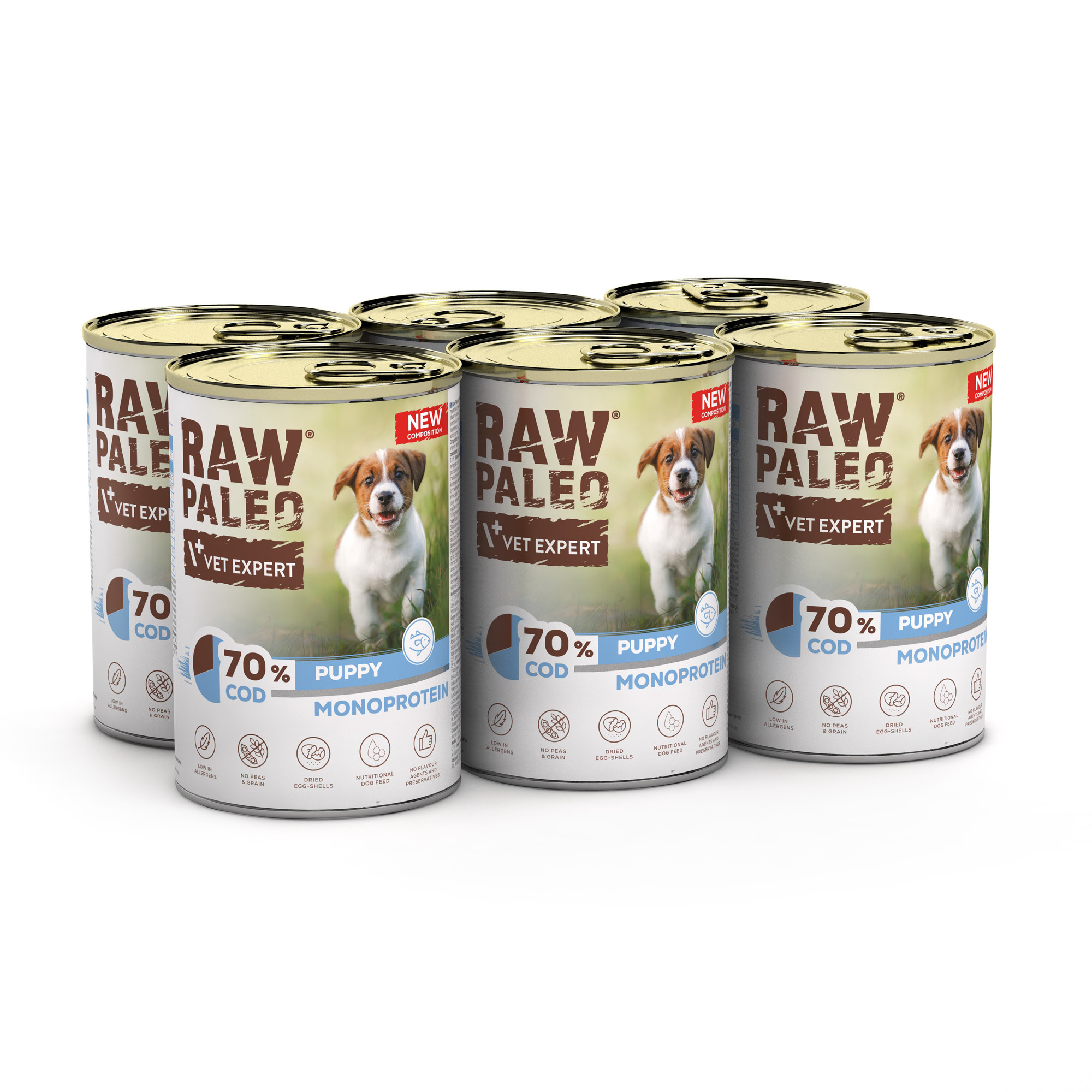 RAW PALEO PUPPY COD 6x400g - mokra karma dla szczeniąt monoproteina z dorszem