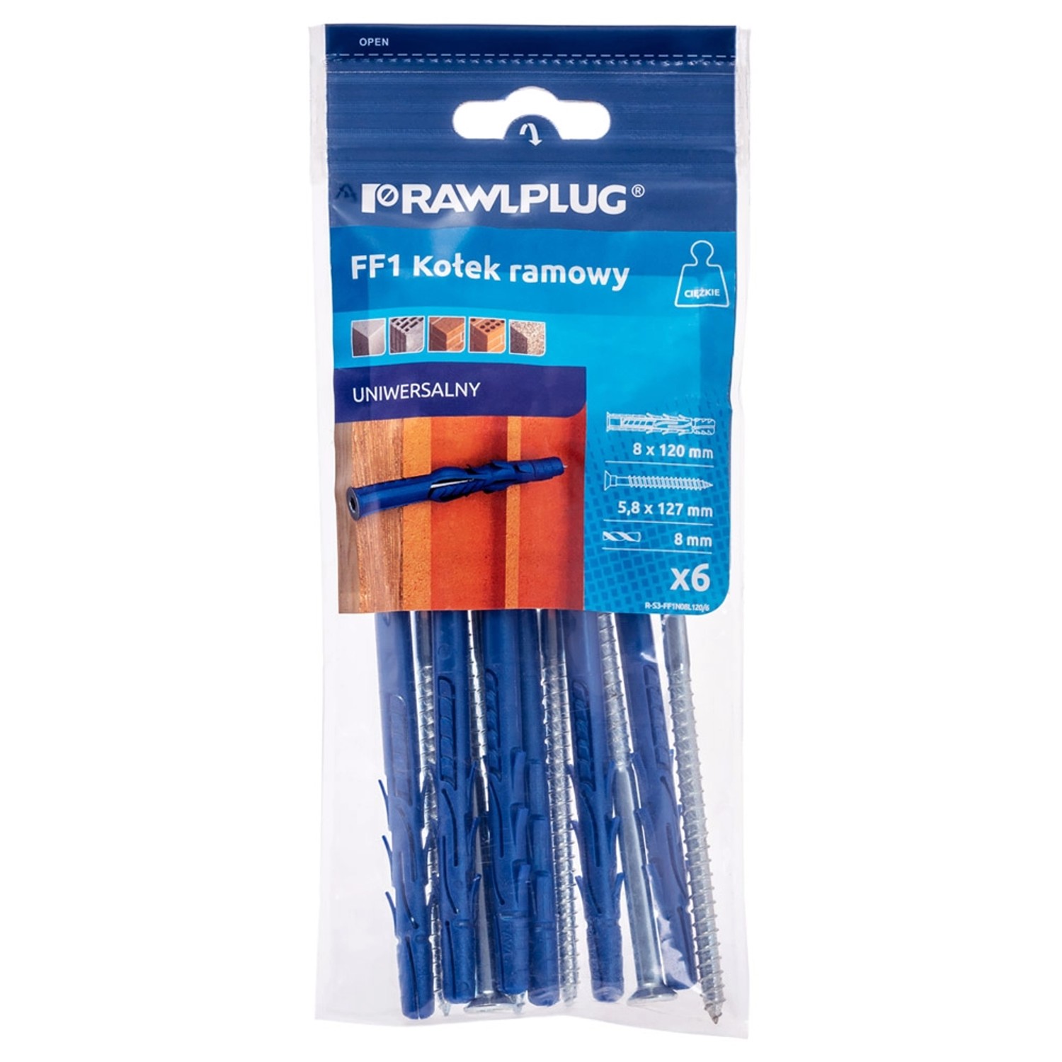 Rawlplug Kołek FF1 ramowy 8x120mm z lejkiem 6 szt