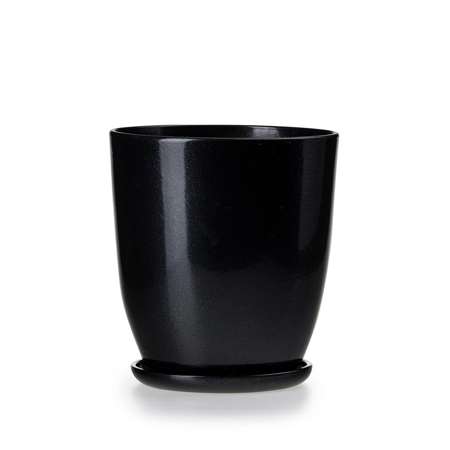 Doniczka z podstawką wysoka czarny połysk - 24,5 cm
