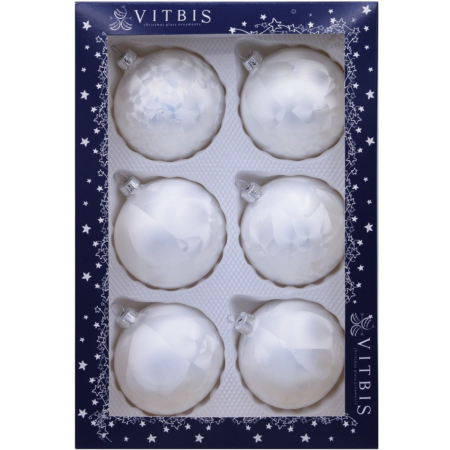 Bombki gładkie w pudełku mrożone białe śr. 8 cm - 6 szt.