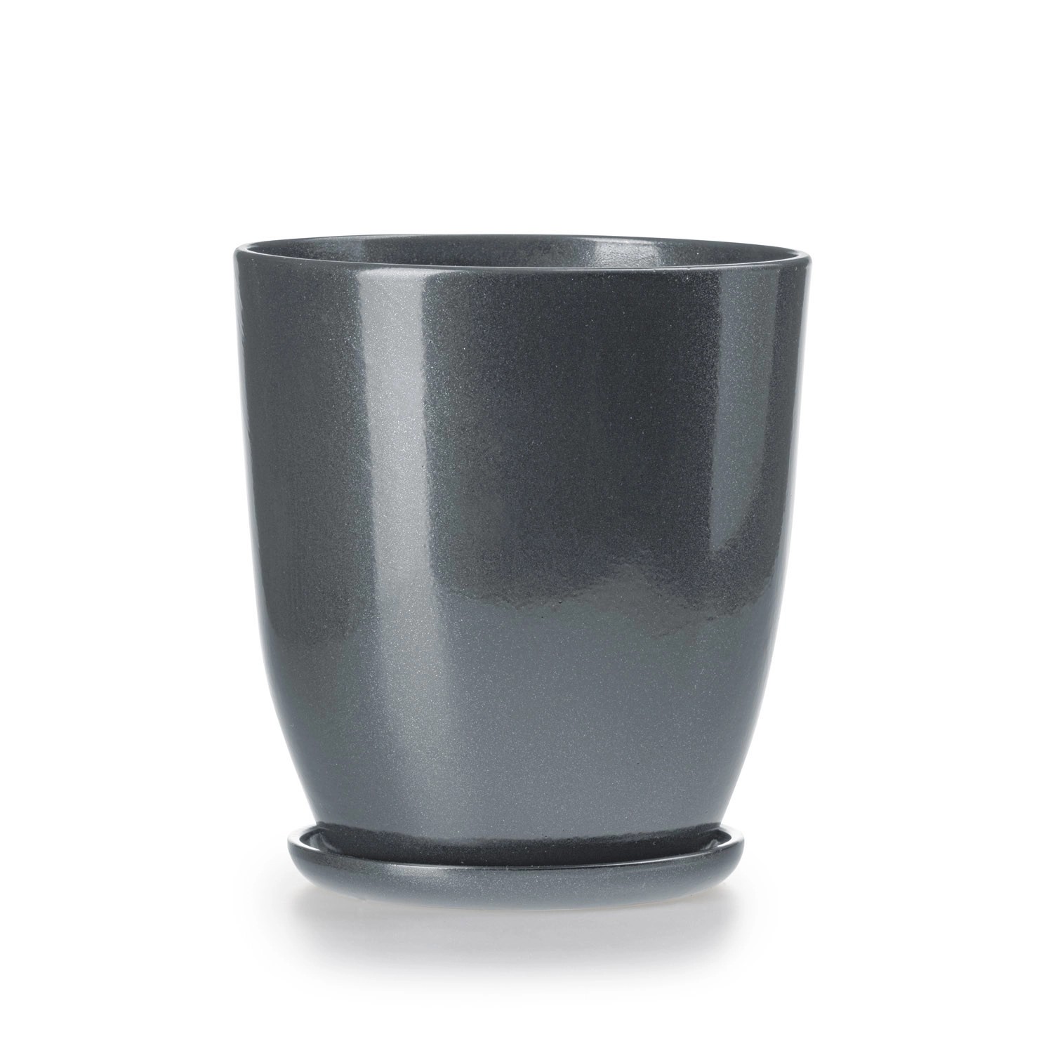 Doniczka z podstawką wysoka szary połysk - 16,5 cm