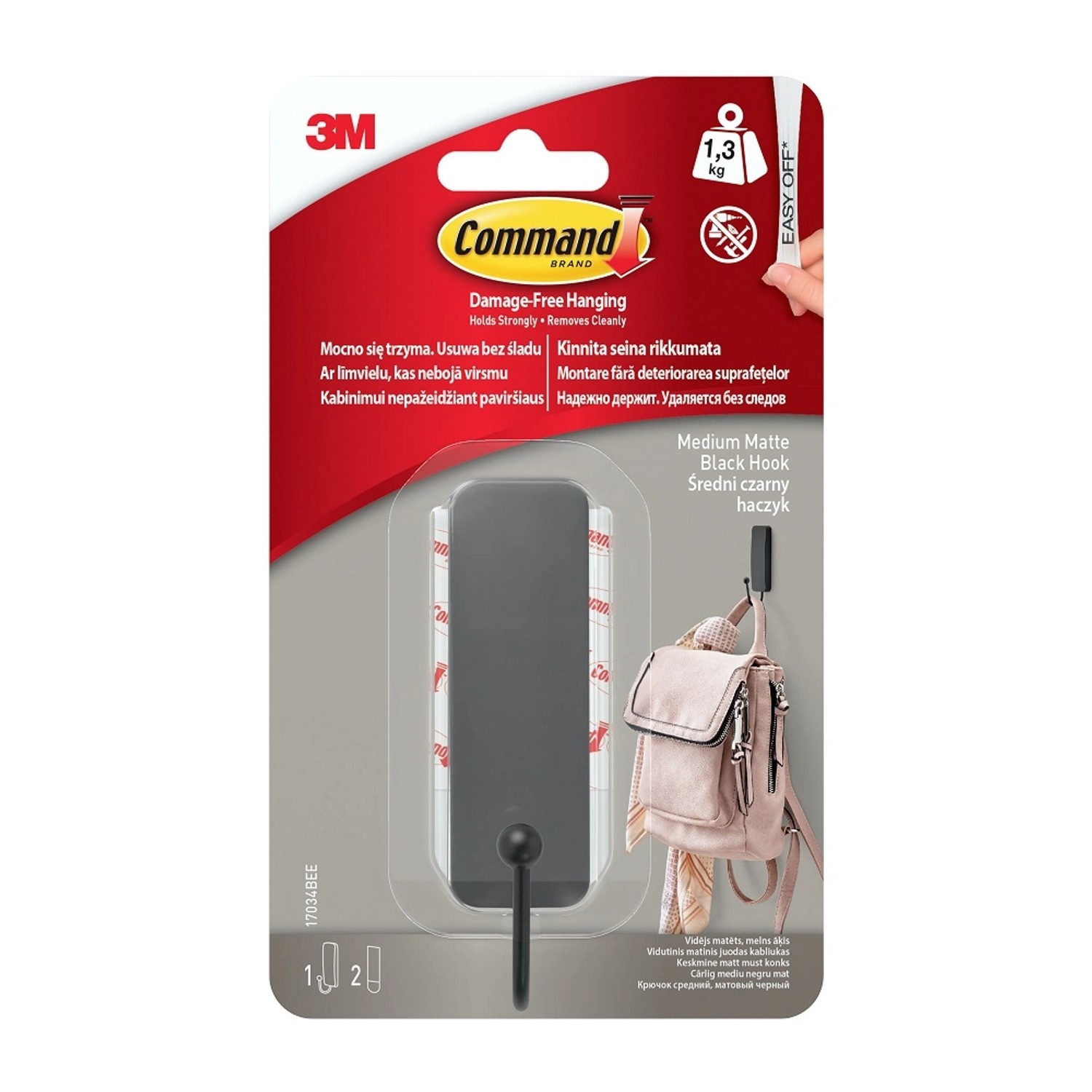 3M Command Średni haczyk, czarny, usuwalny, do 1,3 kg 1 szt.