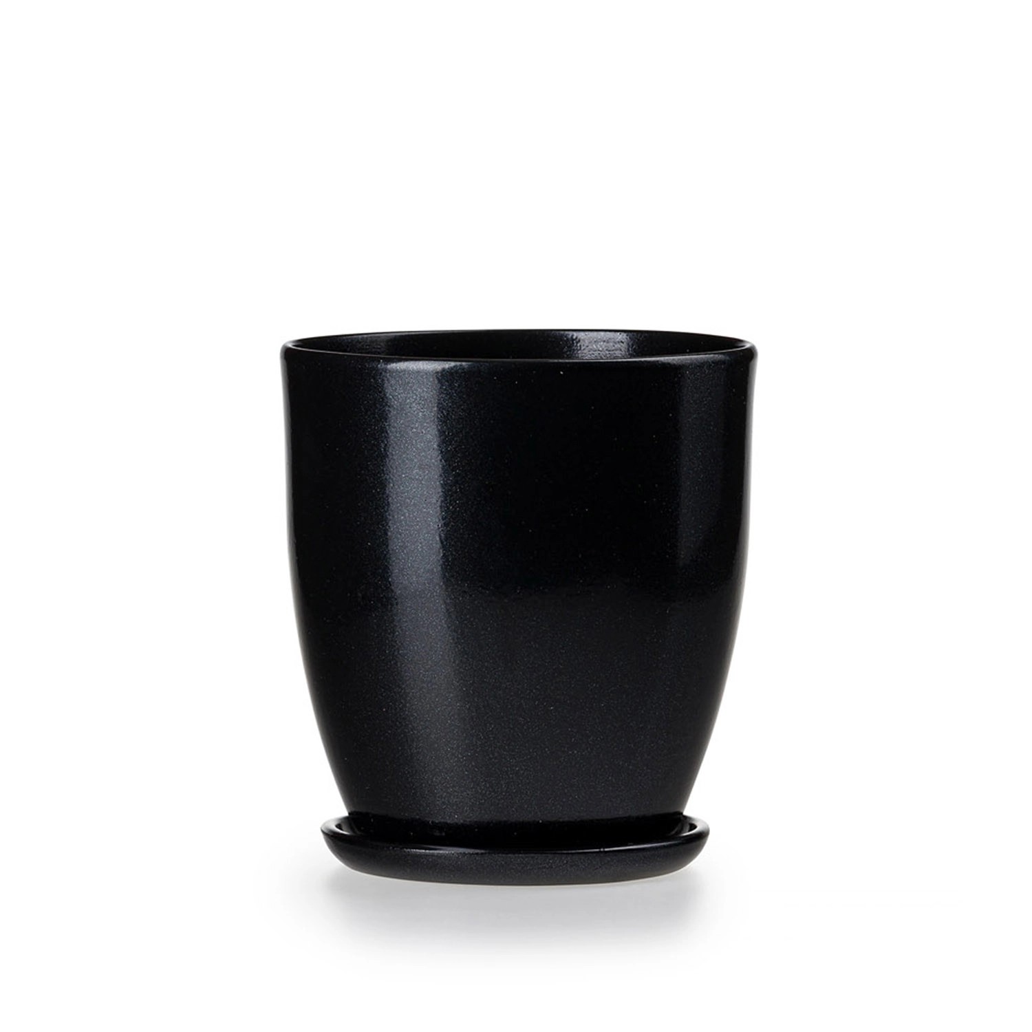 Doniczka z podstawką wysoka grafit połysk - 13,5 cm