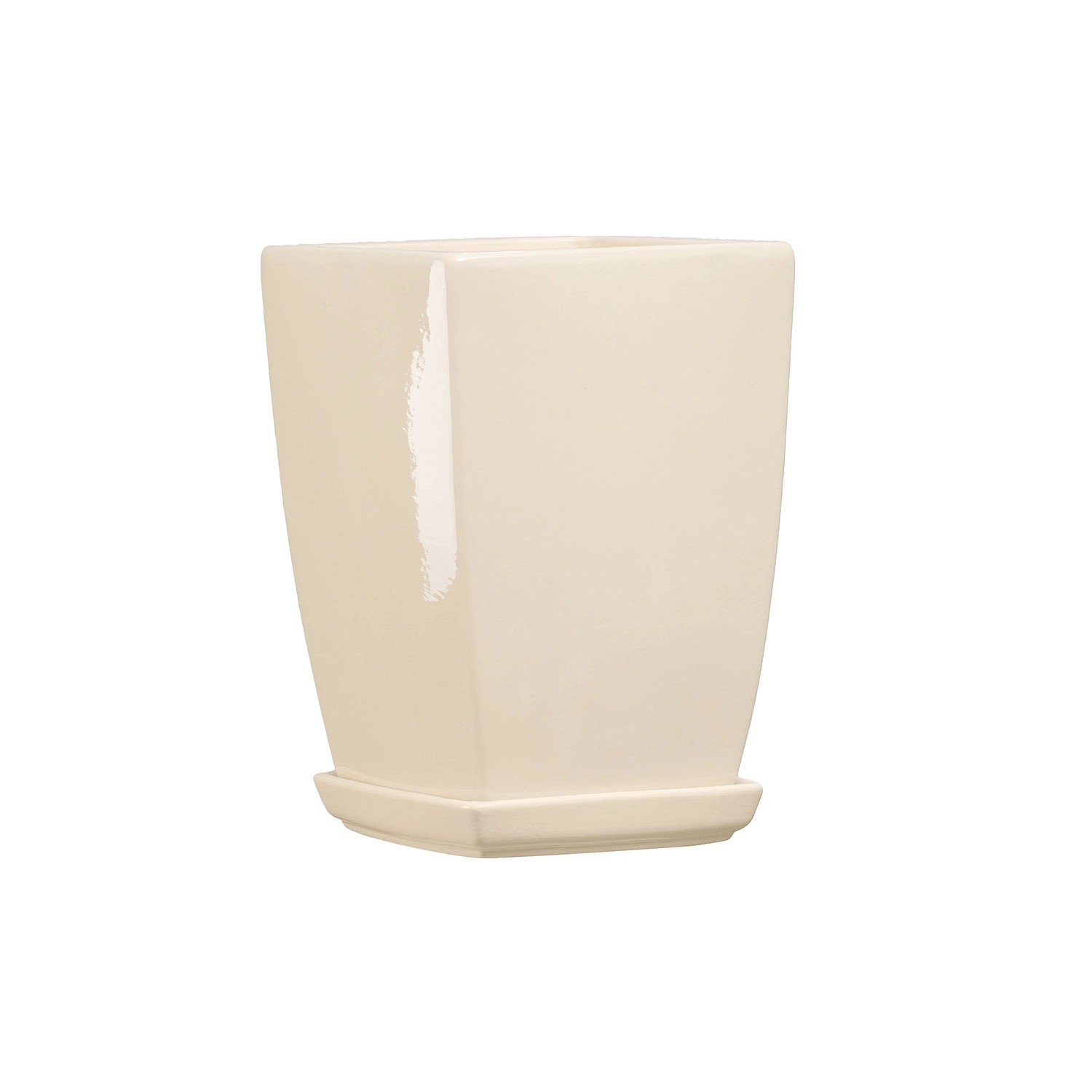 Doniczka z podstawką Kwadrat Pękaty kremowy połysk - 24 cm