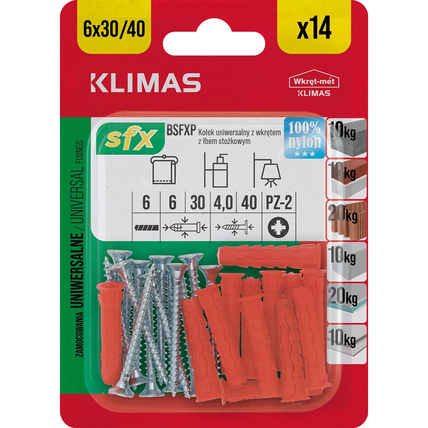 Wkręt-met Kołek uniwersalny SFX do wszystkich podłoży 6x30 z wkrętem hartowanym