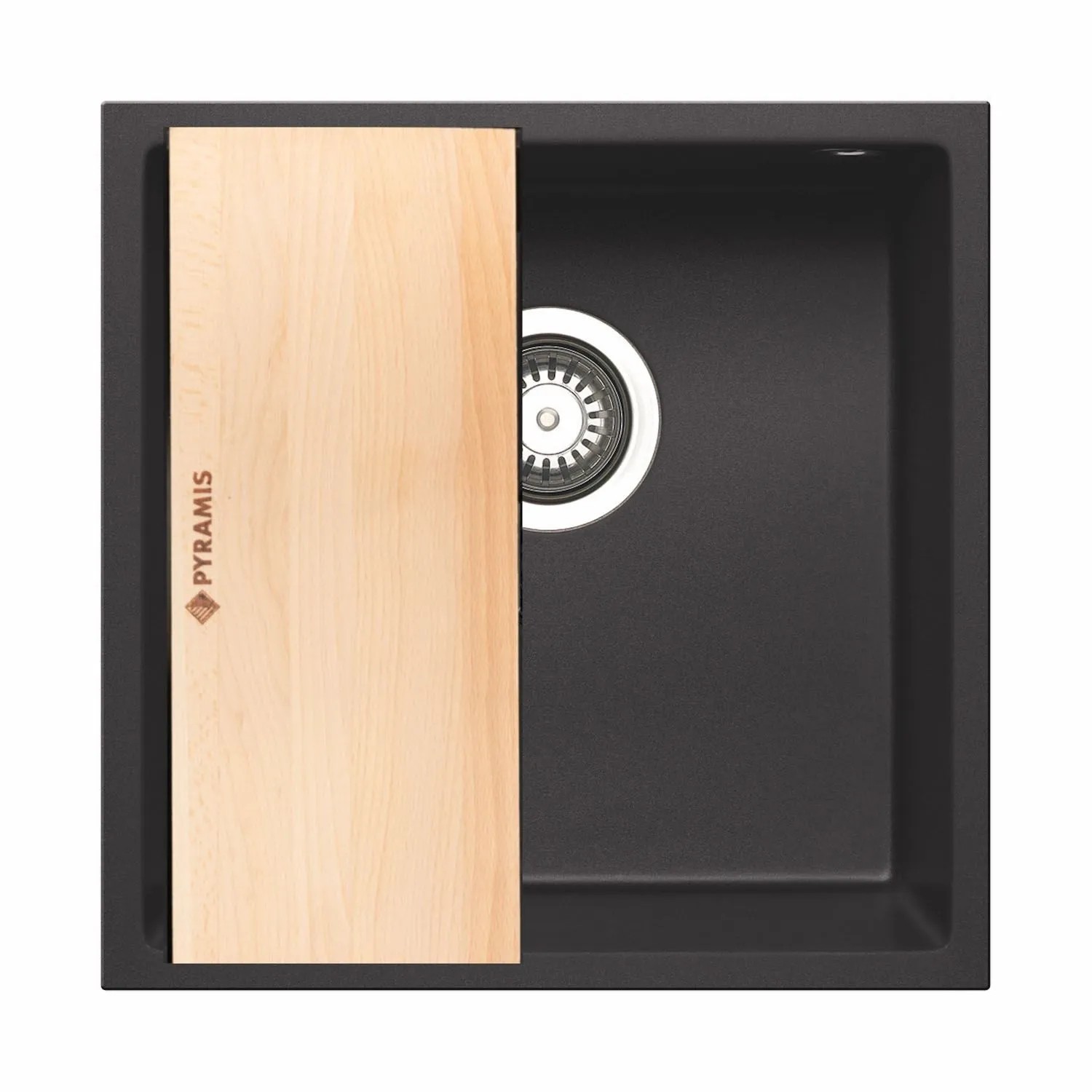 Pyramis Zlewozmywak TETRAGON 1-kom. z deską czarny - 40 x 40 cm