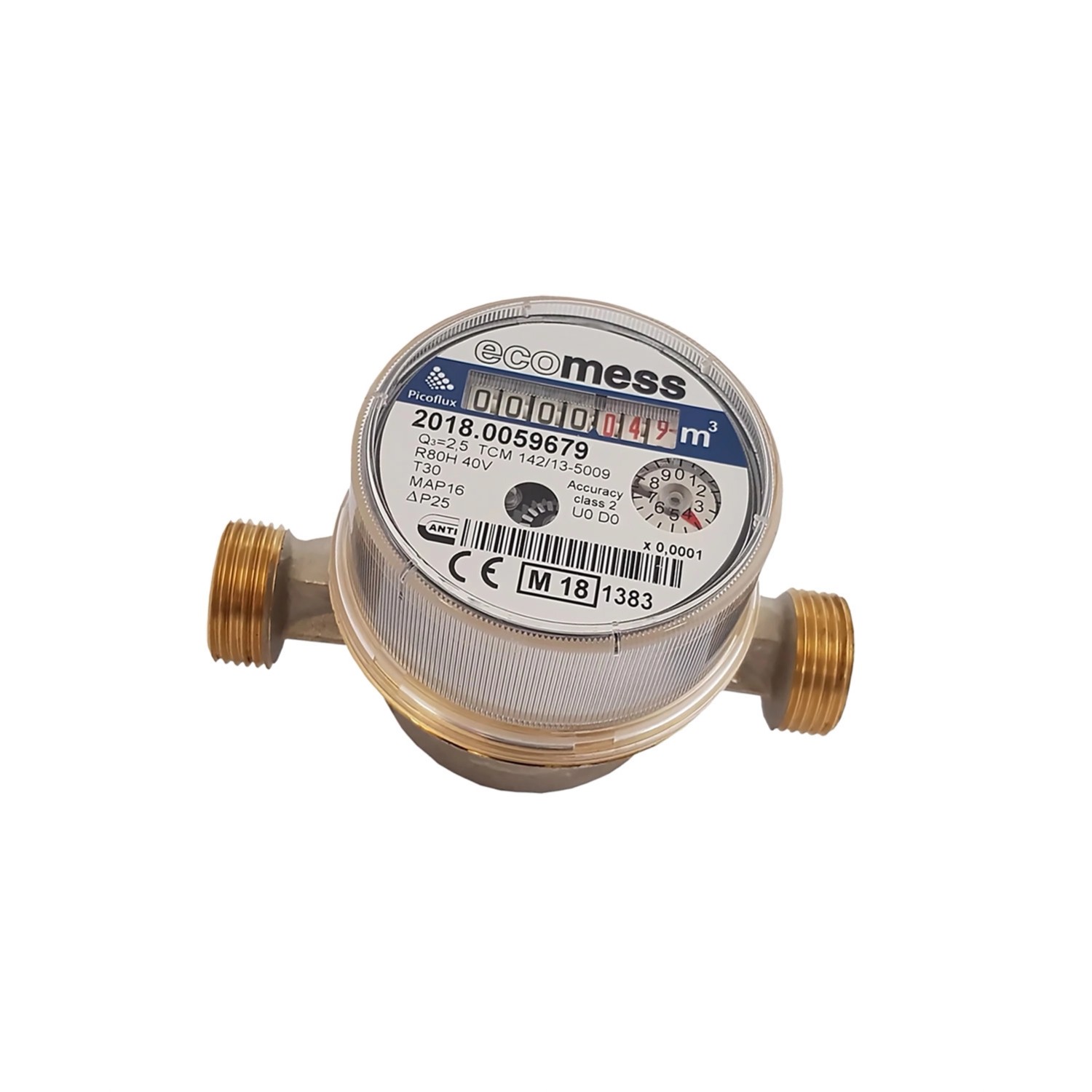 Wodomierz jednostrumieniowy, suchobieżny bez śrubunków do zimnej wody 1/2