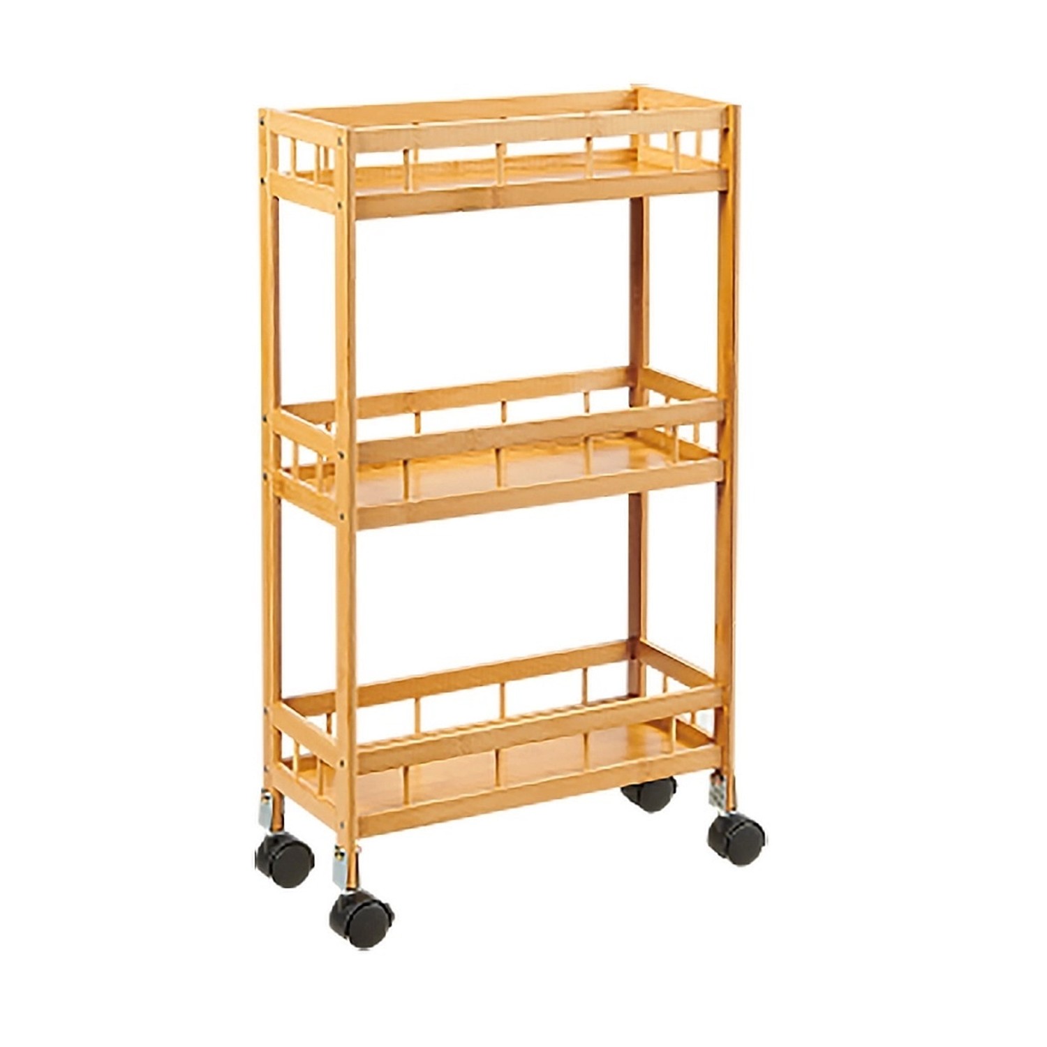 EVG Regał łazienkowy na kółkach wąski, bambusowy 3 półki