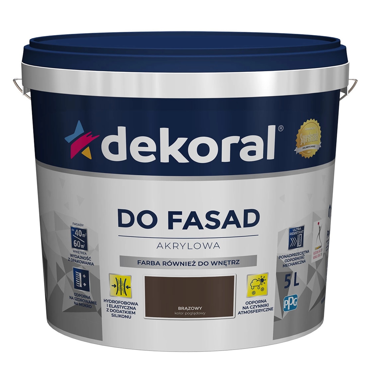 Farba elewacyjna Dekoral Polinit do fasad 5 l brązowa