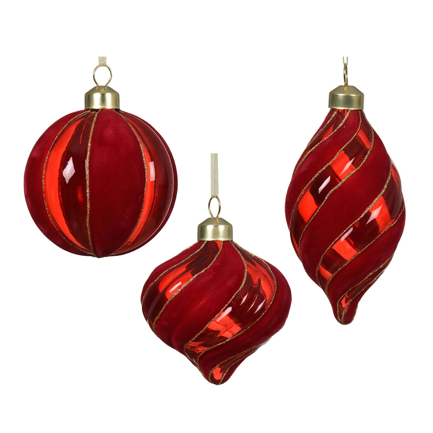 Bombka szklana czerwona, mix - 8 cm