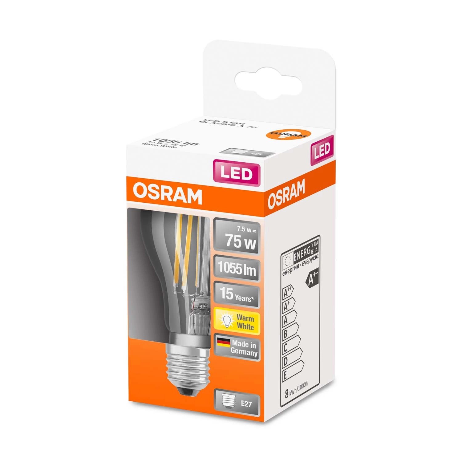 Osram Żarówka LED STAR CLASSIC A75 filament 7,5W E27 1055 lm 2700K