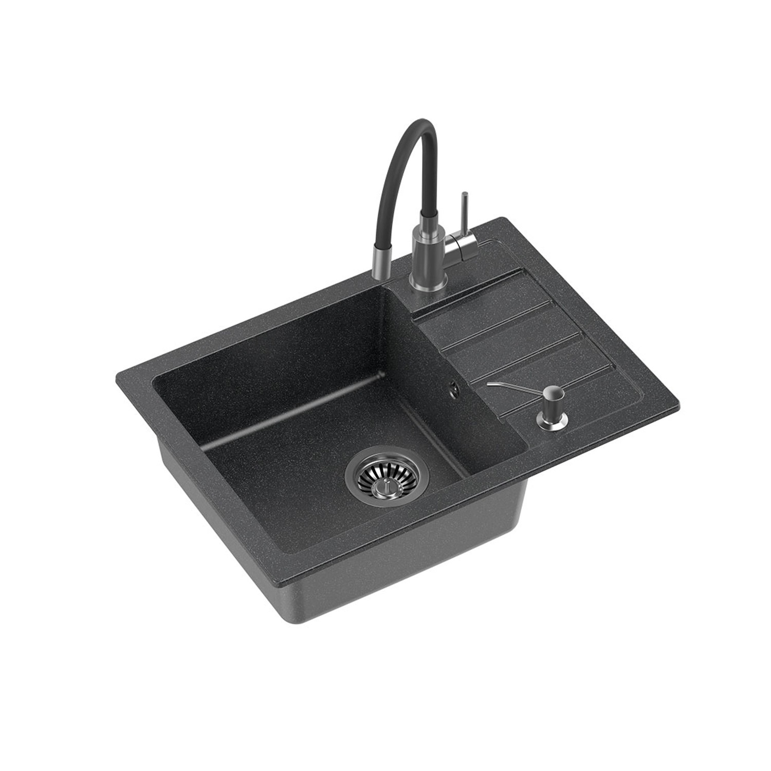 Zlewozmywak Ready Short 1-kom. z baterią i dozownikiem czarny 62x44x17,5 cm