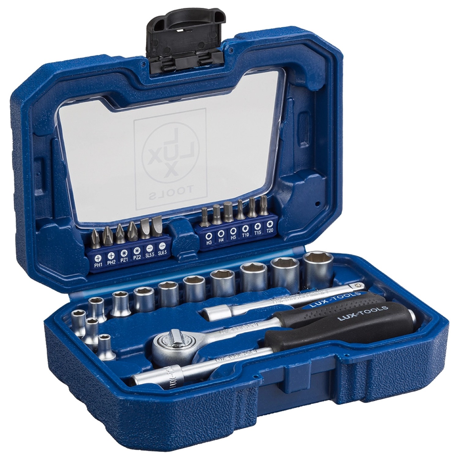 LUX Zestaw kluczy nasadowych i bitów 28-częściowy