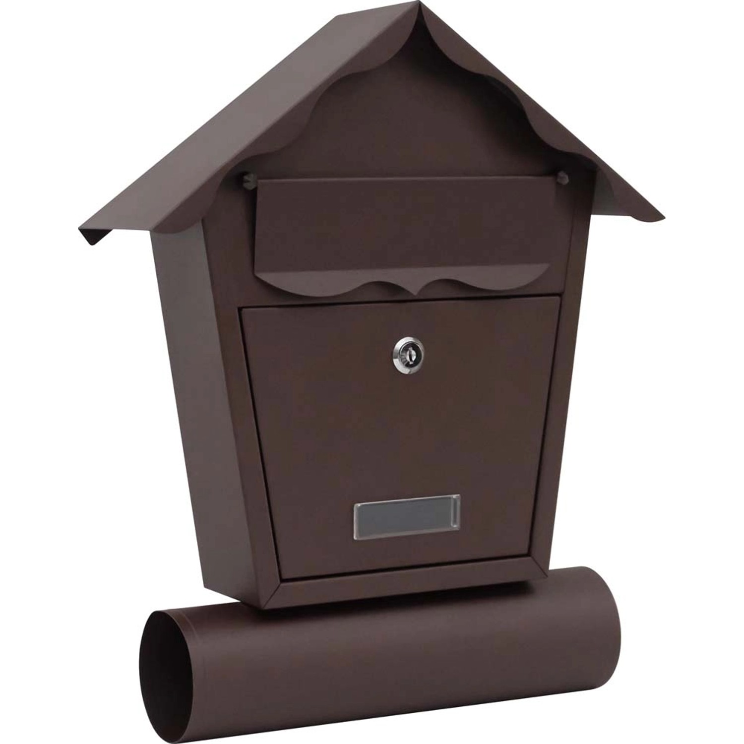 Skrzynka na listy DOMEK z tubą brąz mat 35,5 x 35,5 cm