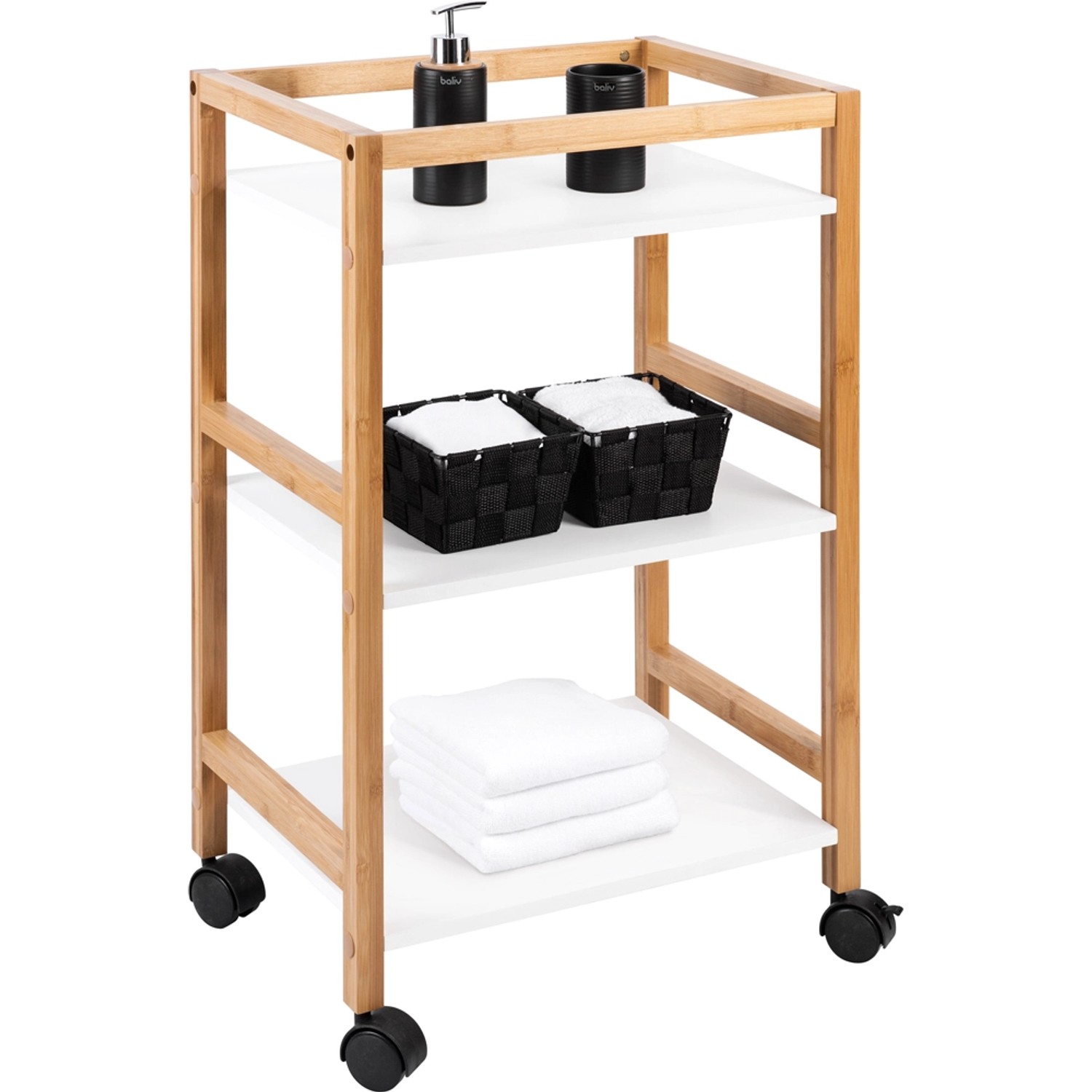 BALIV Regał łazienkowy na kółkach 3 półki 47x33x76cm