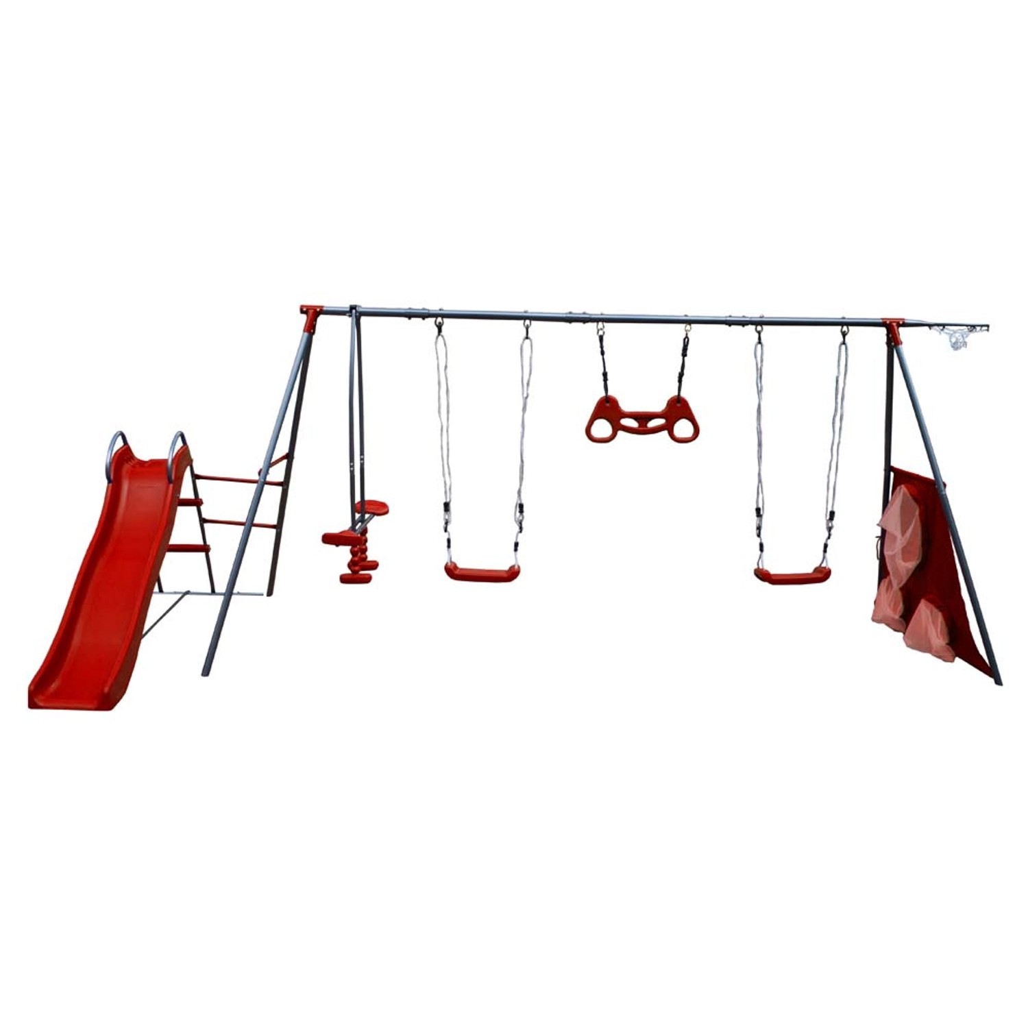 Plac zabaw Maks czerwony metalowy - 185 x 500 cm, wys. 195 cm