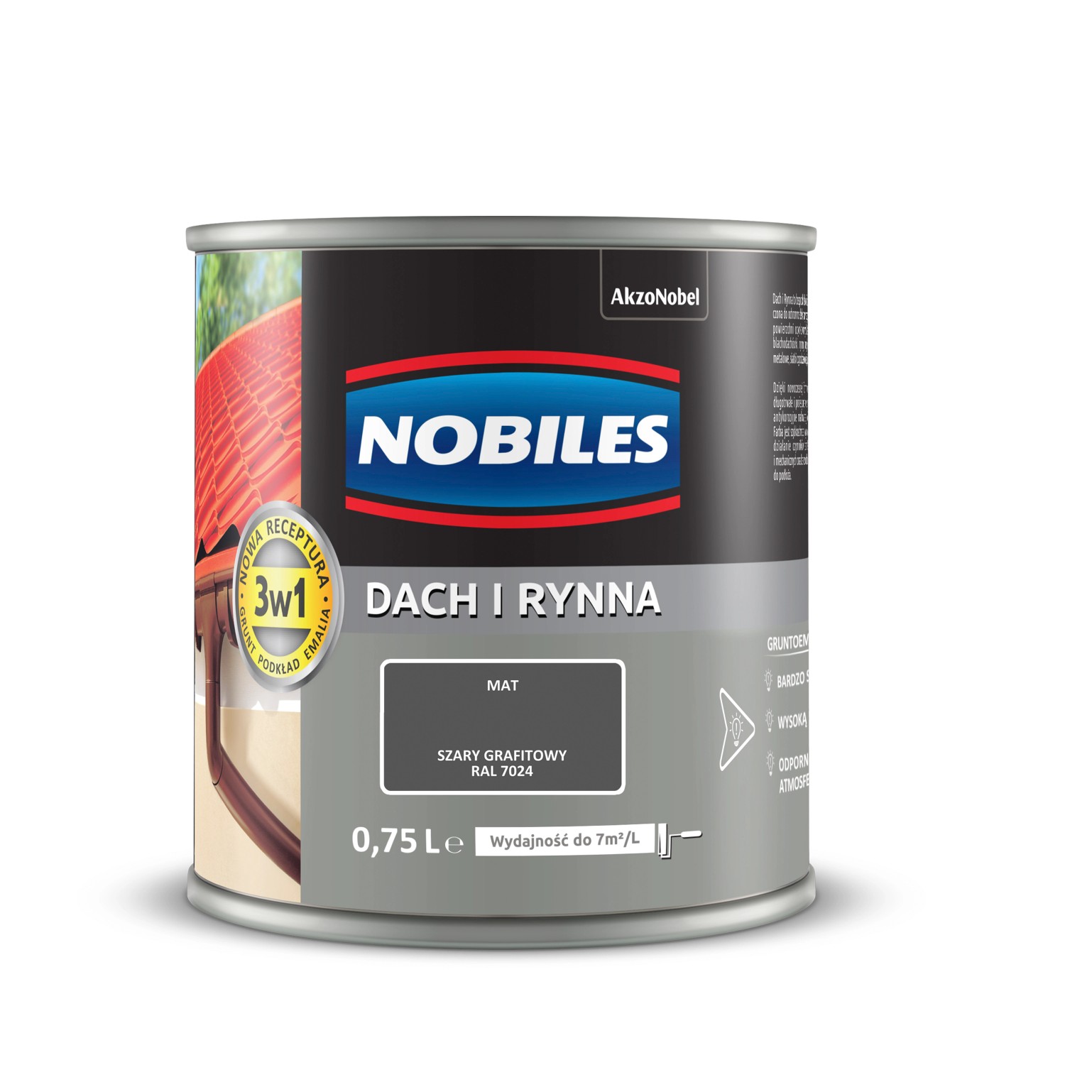 Nobiles Emalia Dach i Rynna szara grafitowa 750 ml