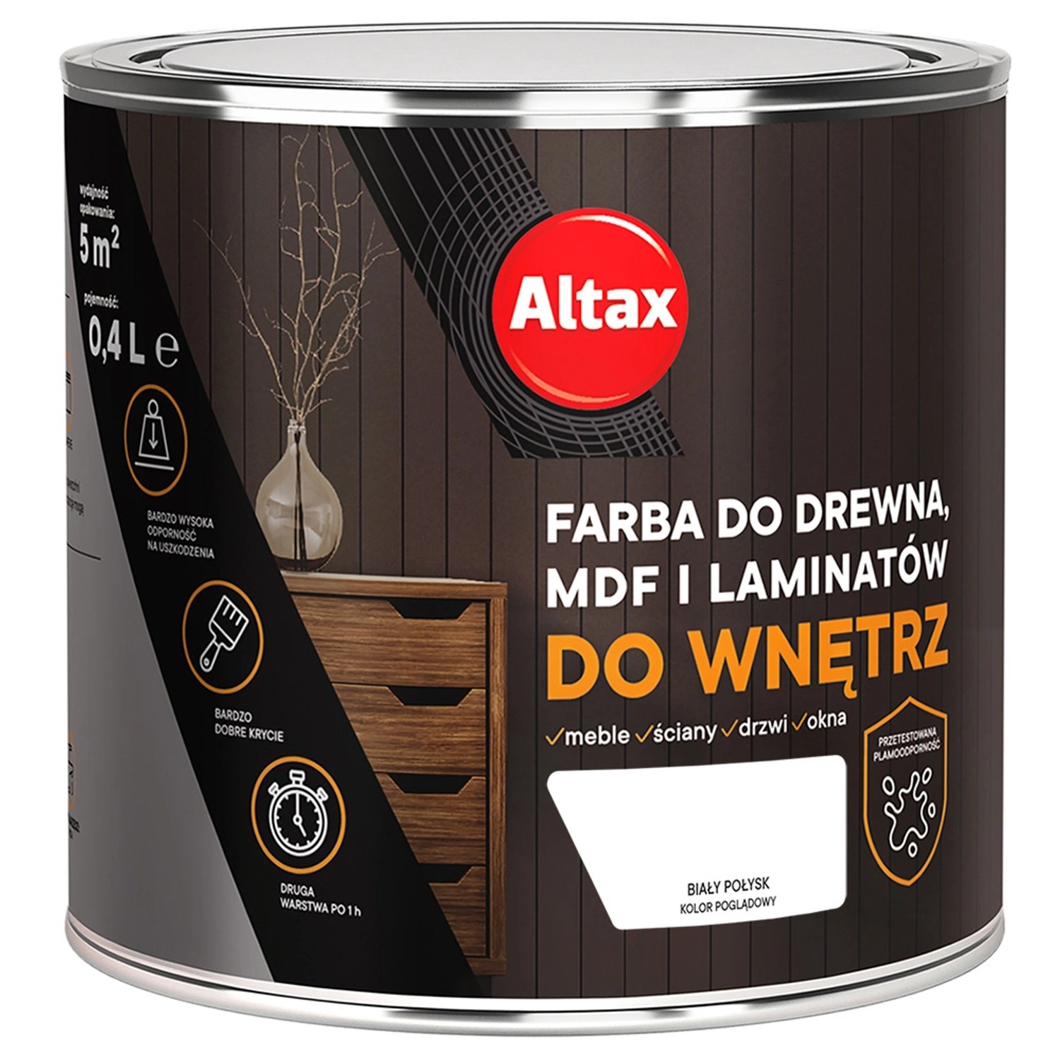 Farba do drewna ALTAX do wnętrz biały połysk 400 ml