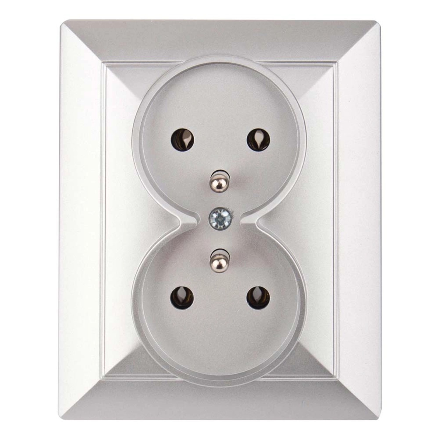 Gniazdo Perła podwójne z/u z ramką srebrne