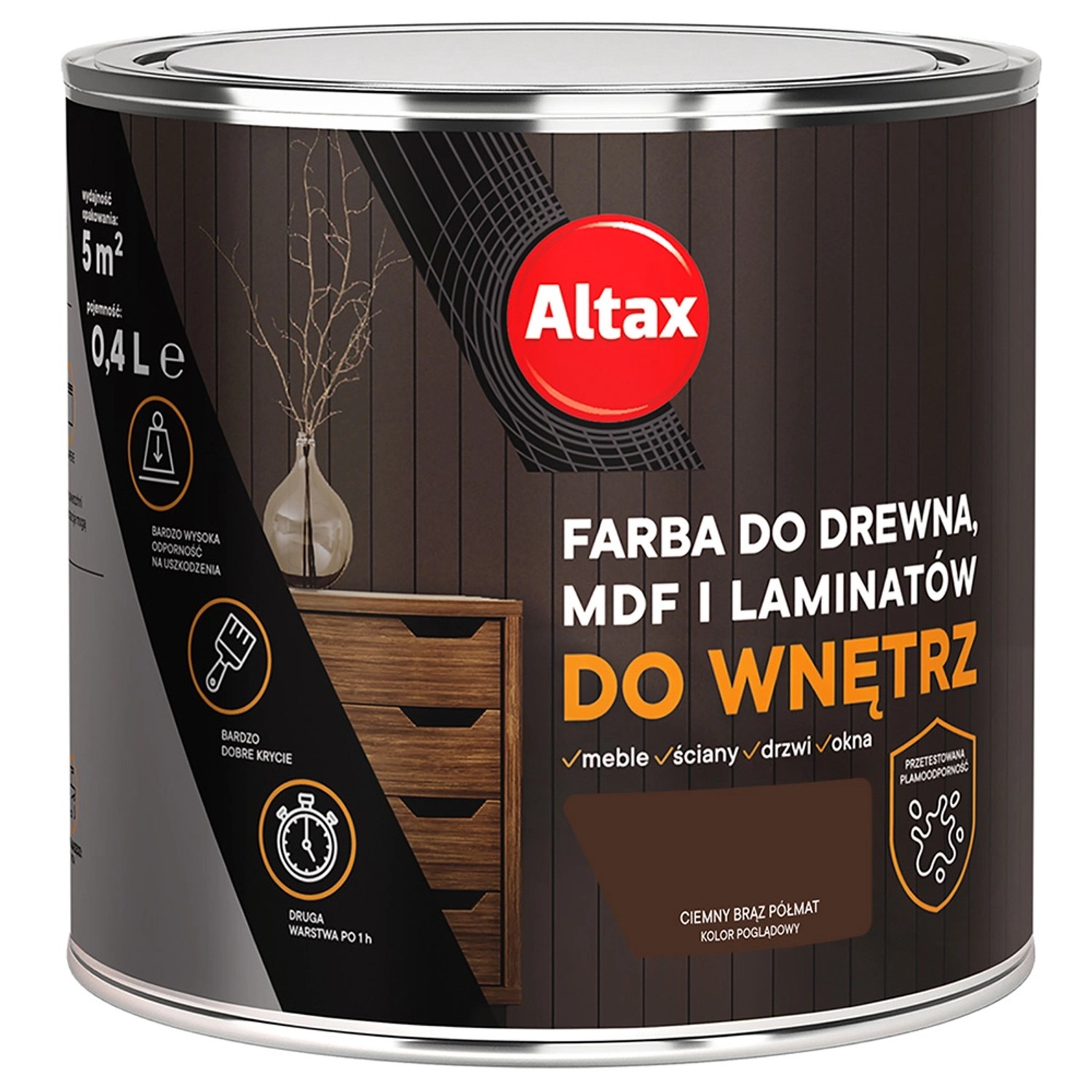 Farba do drewna ALTAX do wnętrz ciemny brąz 400 ml