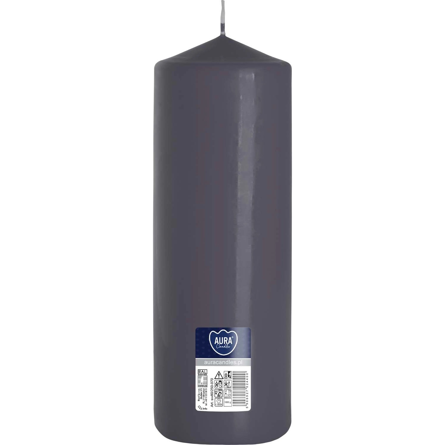 Świeca pieńkowa antracytowa - 8 x 25 cm