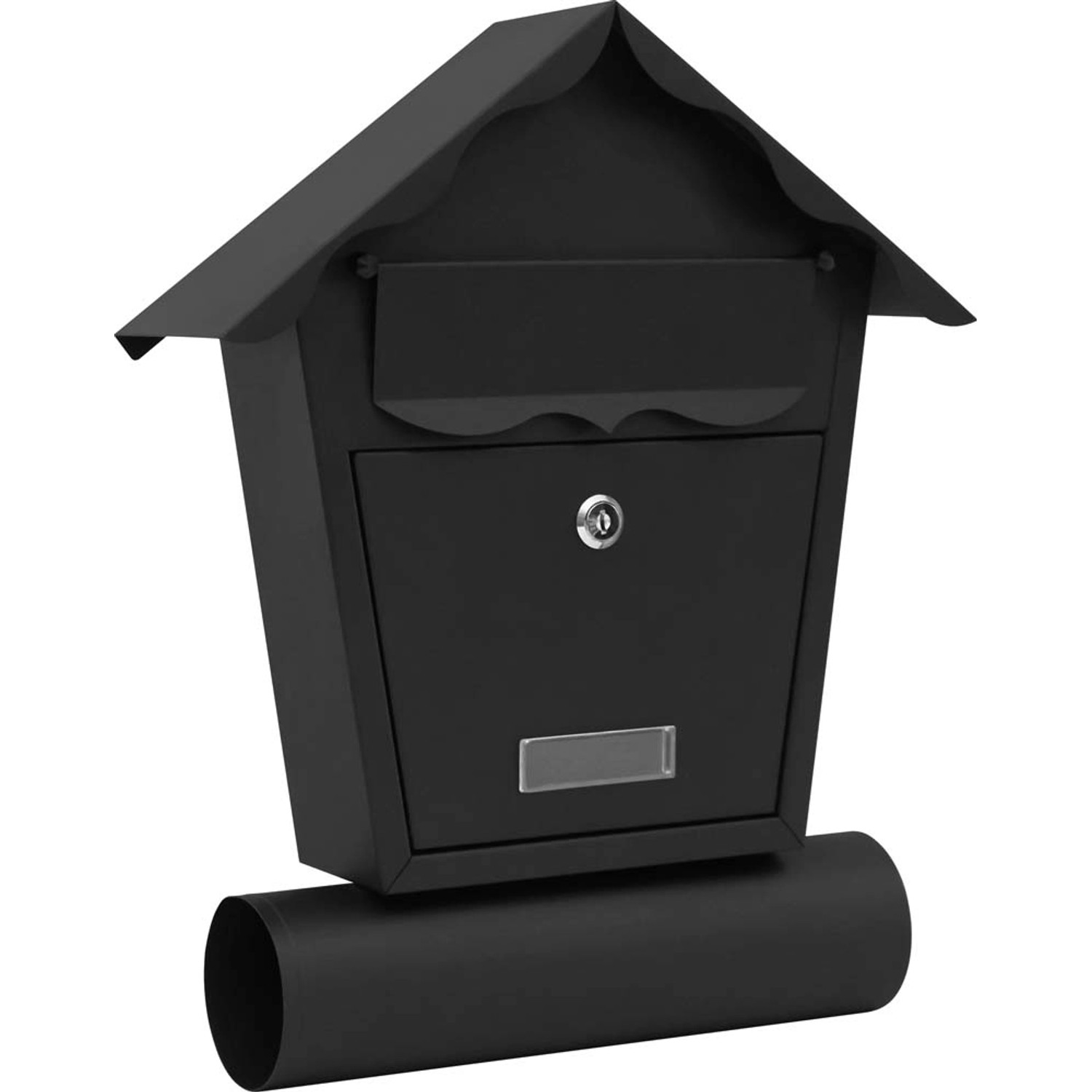 Skrzynka na listy DOMEK z tubą czarny mat 35,5 x 35,5 cm