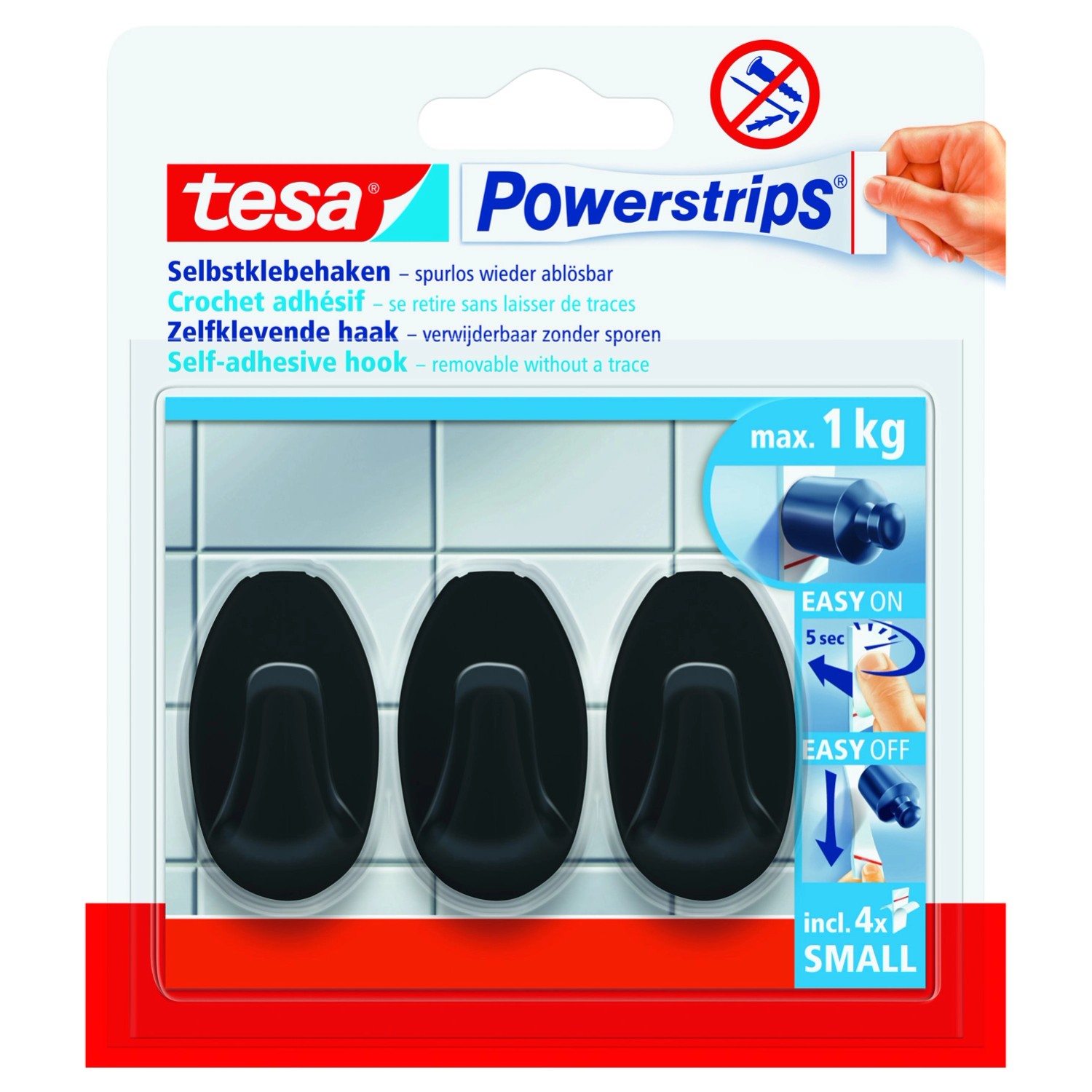 Tesa Haczyki Powerstip owalne czarne 3 szt. S samoprzylepne