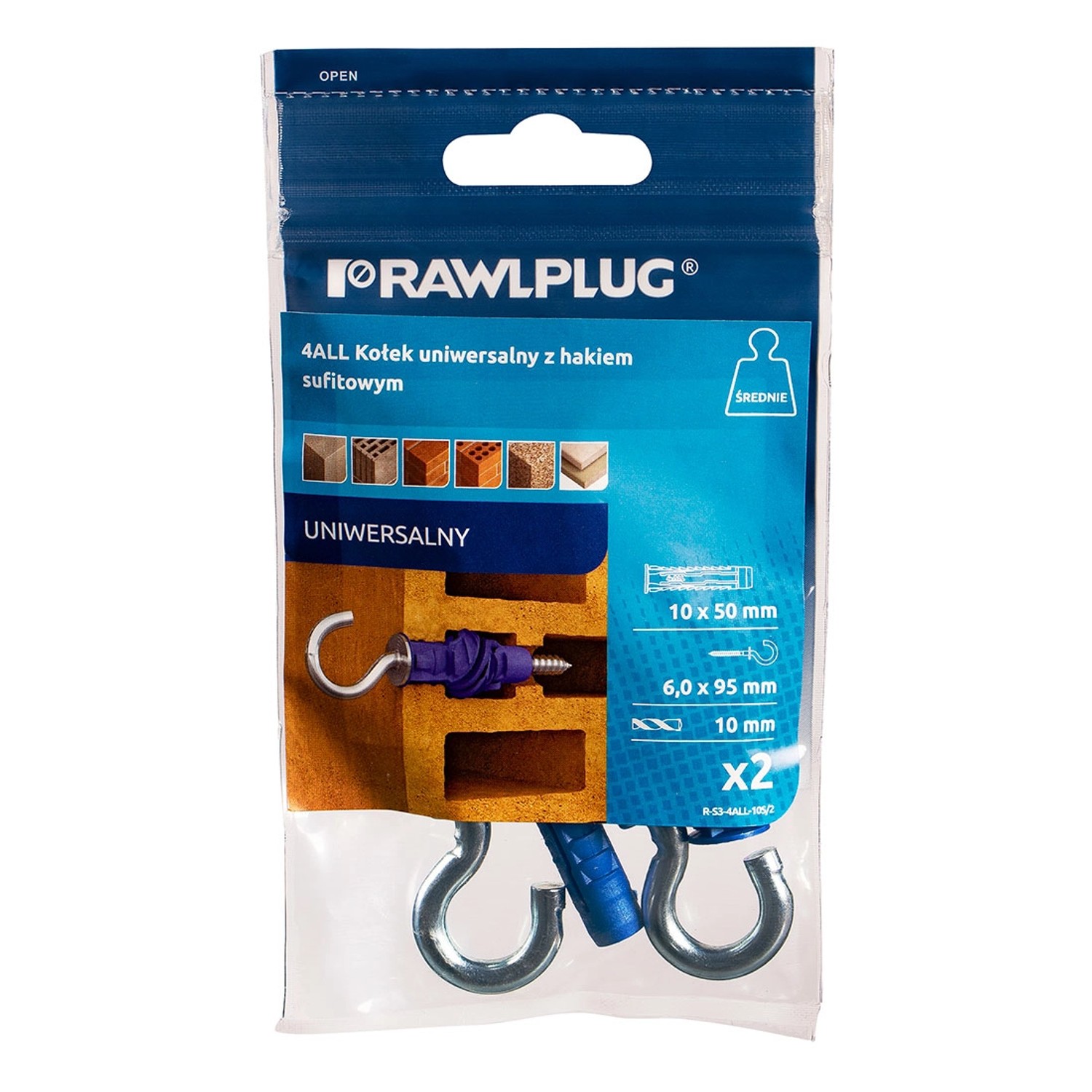 Rawlplug Kołek uniwersalny 4All 10x50 mm hak sufitowy 2 szt.