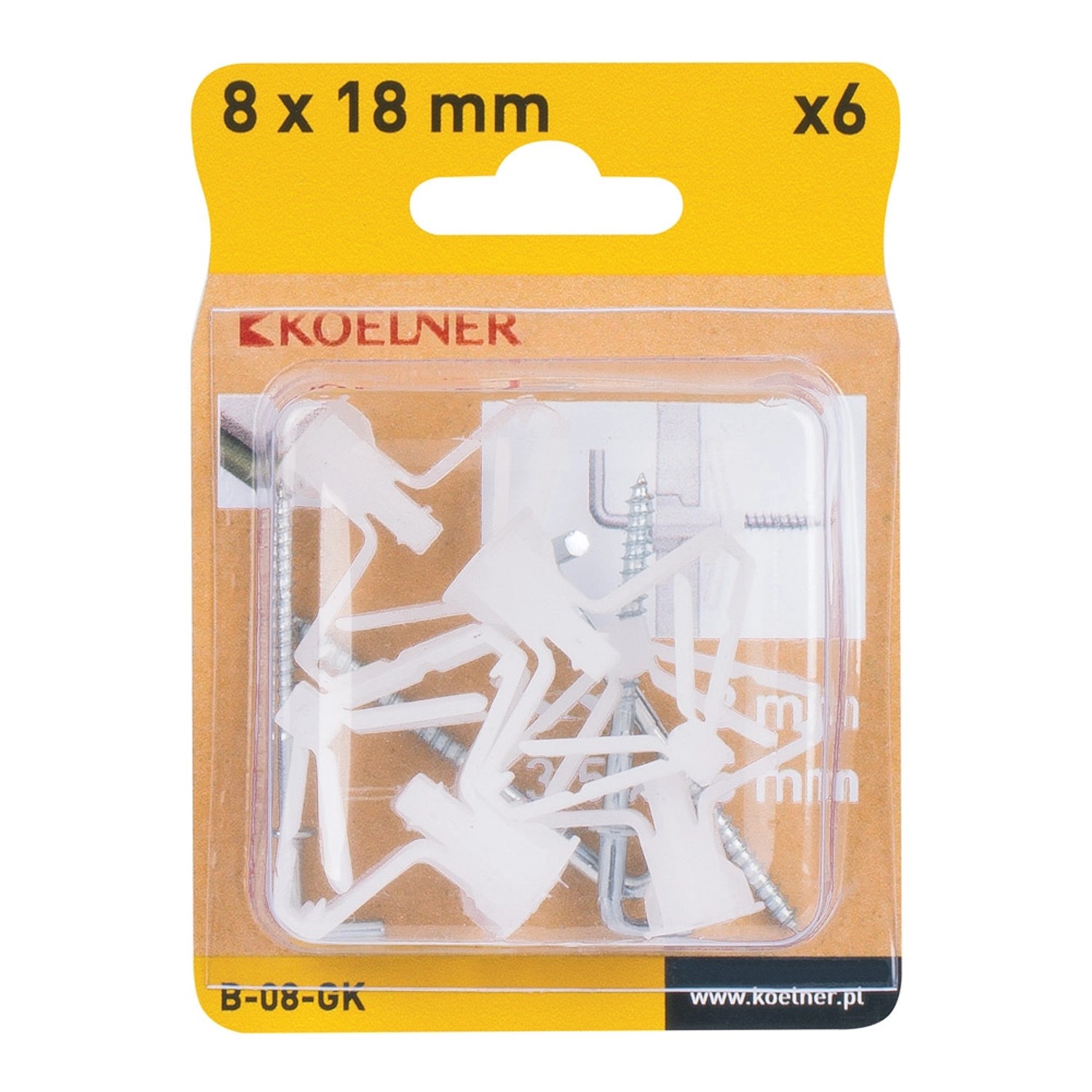 Koelner Kołek do płyt GK 8mm z hakiem kątowym 6szt