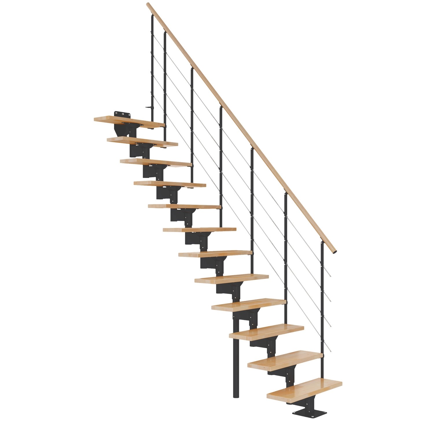 Dolle Schody modułowe Boston proste antracytowe, 12-stopni, buk lakierowany