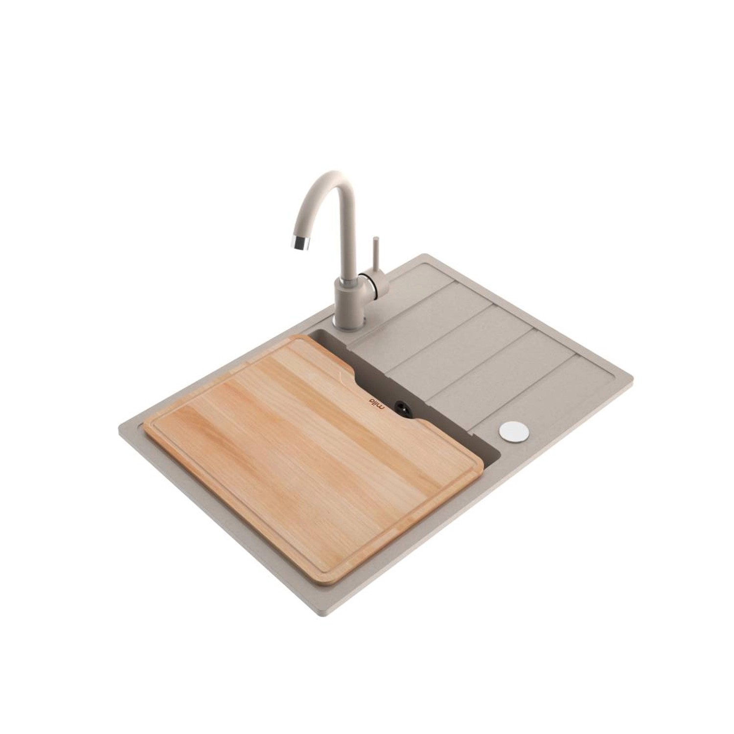 Zlewozmywak Aspen 1-kom. z ociekaczem, z baterią i deską, piaskowy 62x44 cm