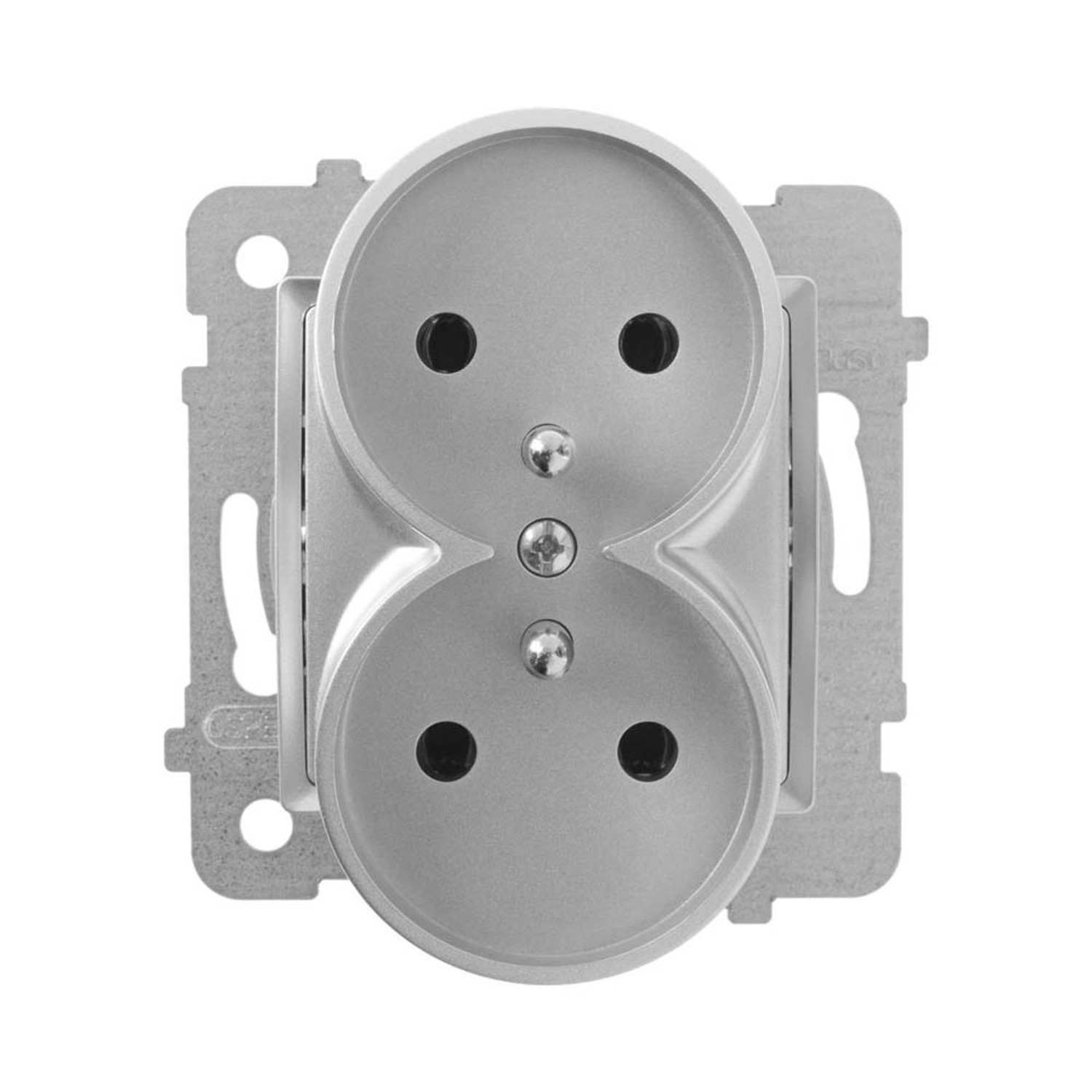 Gniazdo Rosa podwójne z uziemieniem srebro