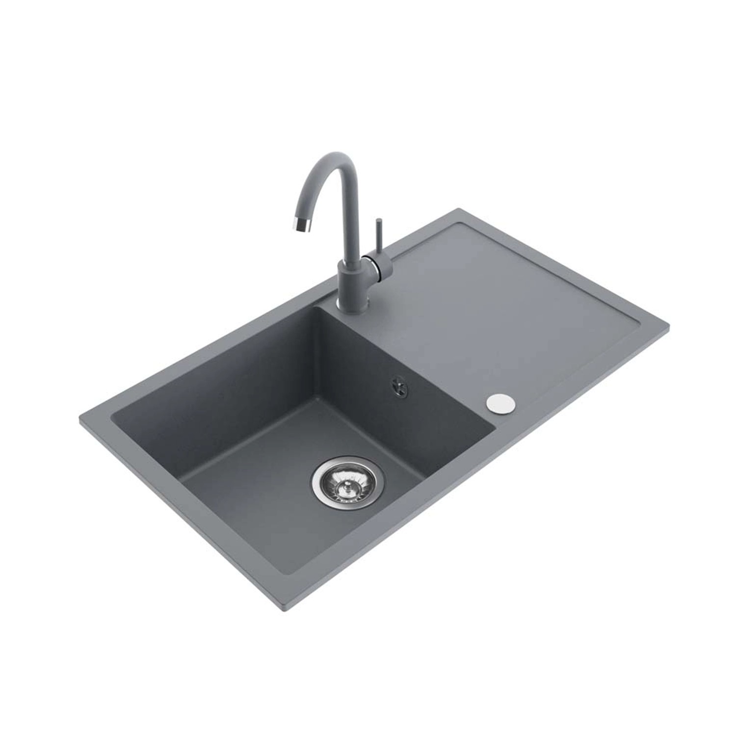 Zlewozmywak Alpha 1-kom. z ociekaczem i baterią, szary 76x44 cm