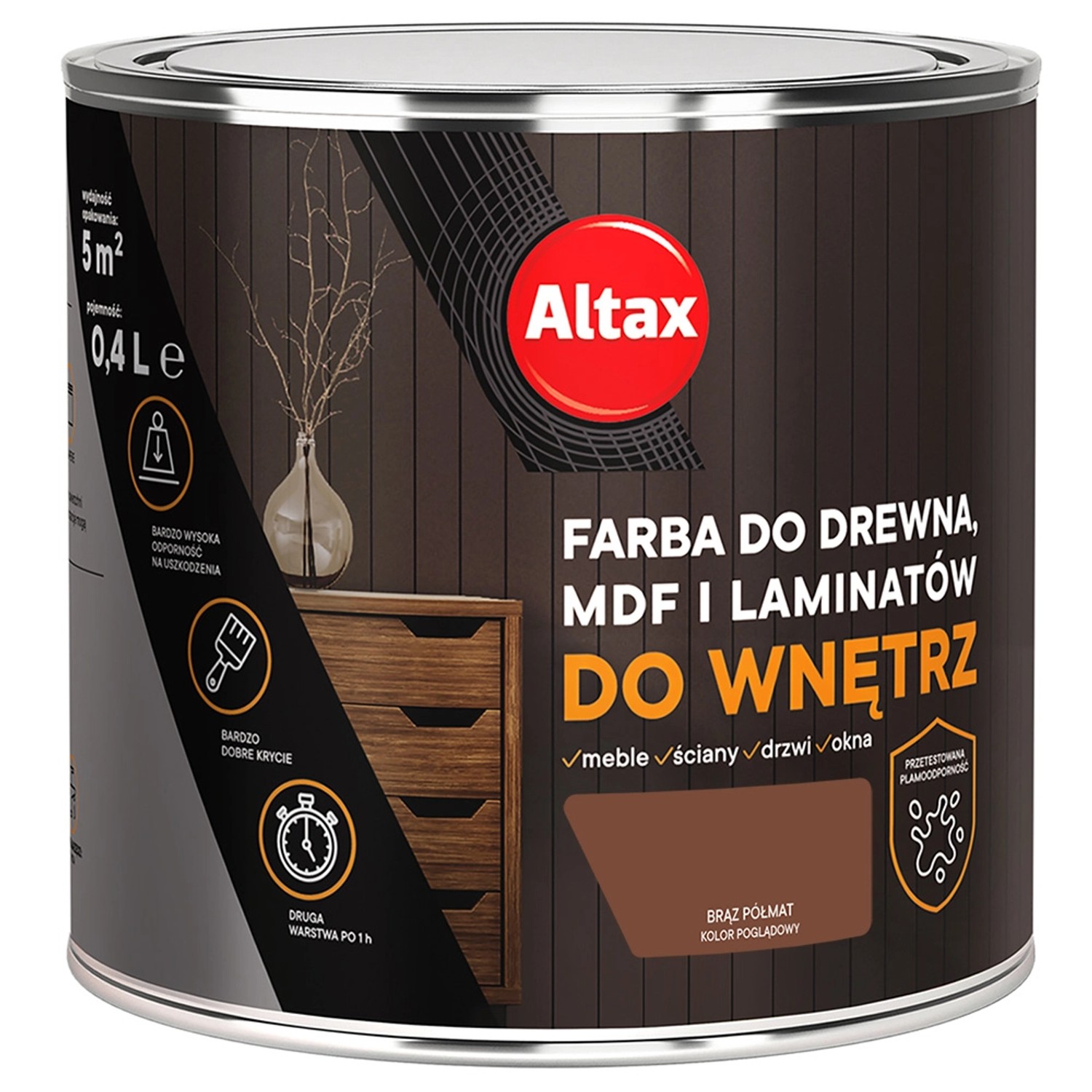 Farba do drewna ALTAX do wnętrz brąz 400 ml