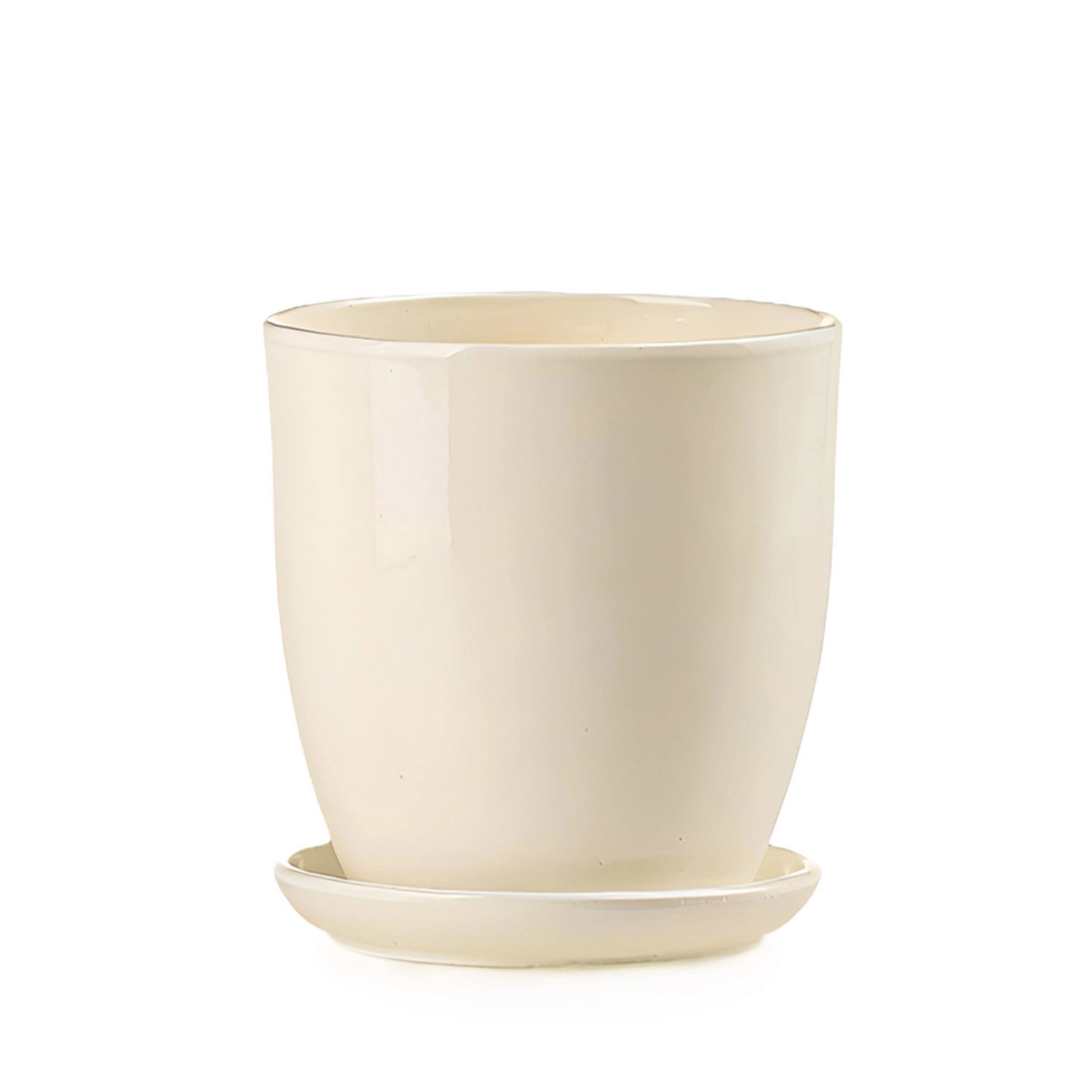 Doniczka z podstawką wysoka kremowy połysk - 20 cm