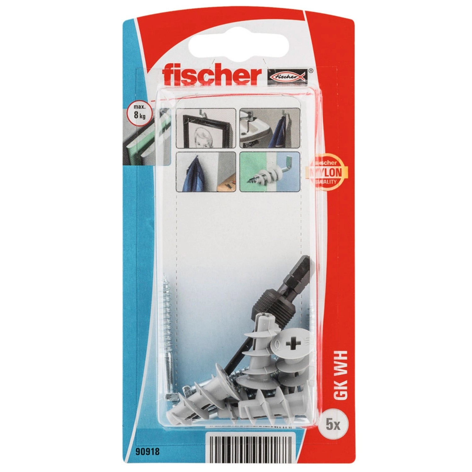 Fischer Kołek rozporowy z hakiem prostym 22 5szt.