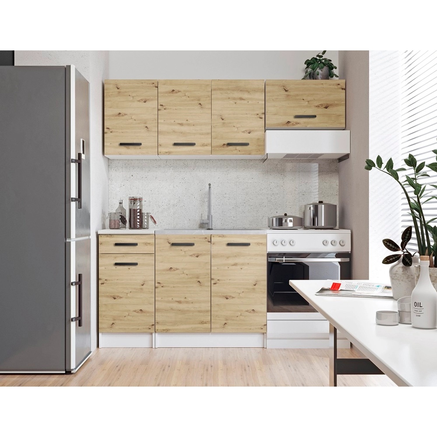 Black and White Style Zestaw mebli kuchennych MEGAN Dąb Artisan 180 cm 5 el.