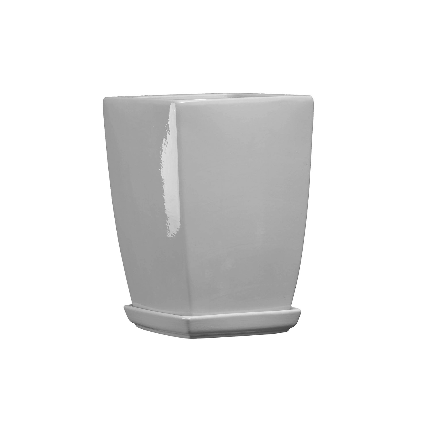 Doniczka z podstawką Kwadrat Pękaty szary połysk - 24 cm