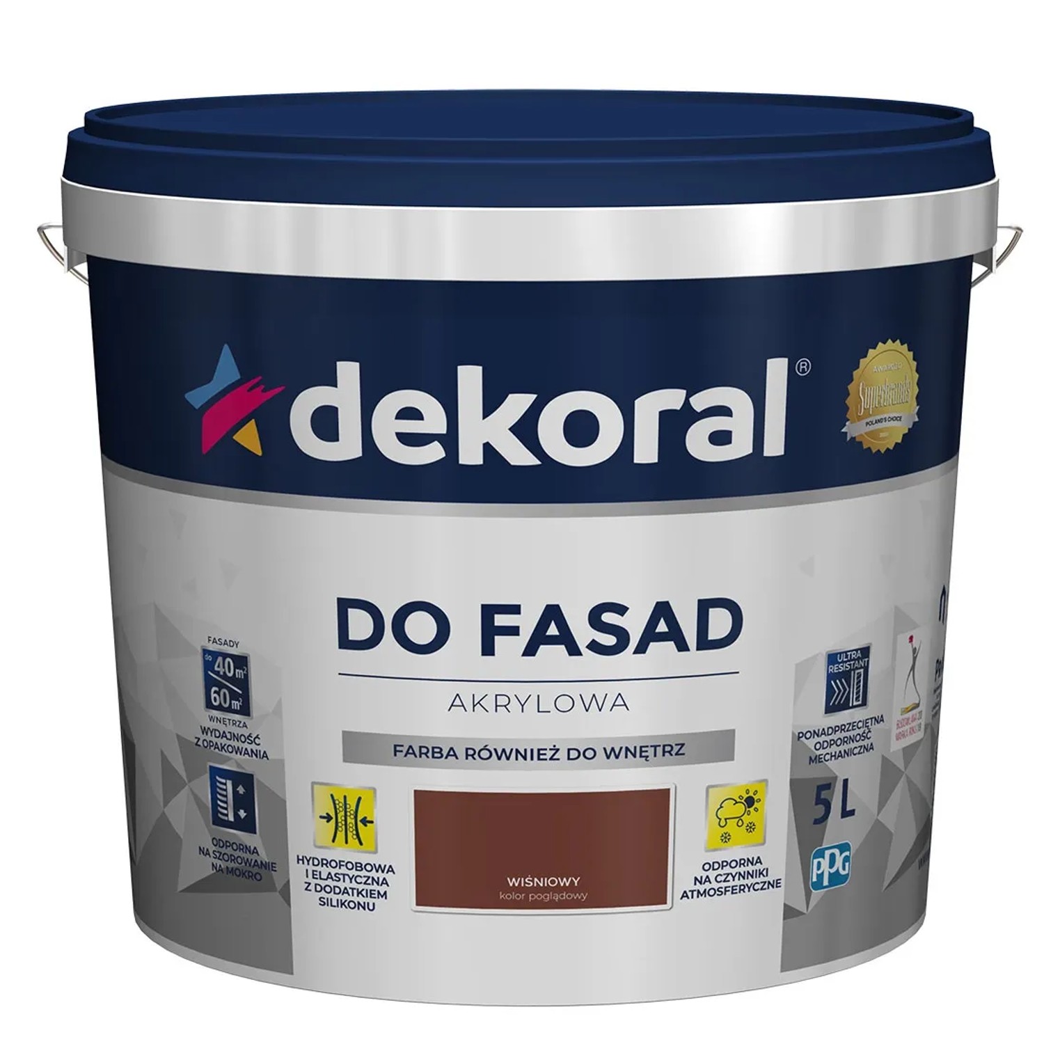Farba elewacyjna Dekoral Polinit do fasad 5 l wiśniowa