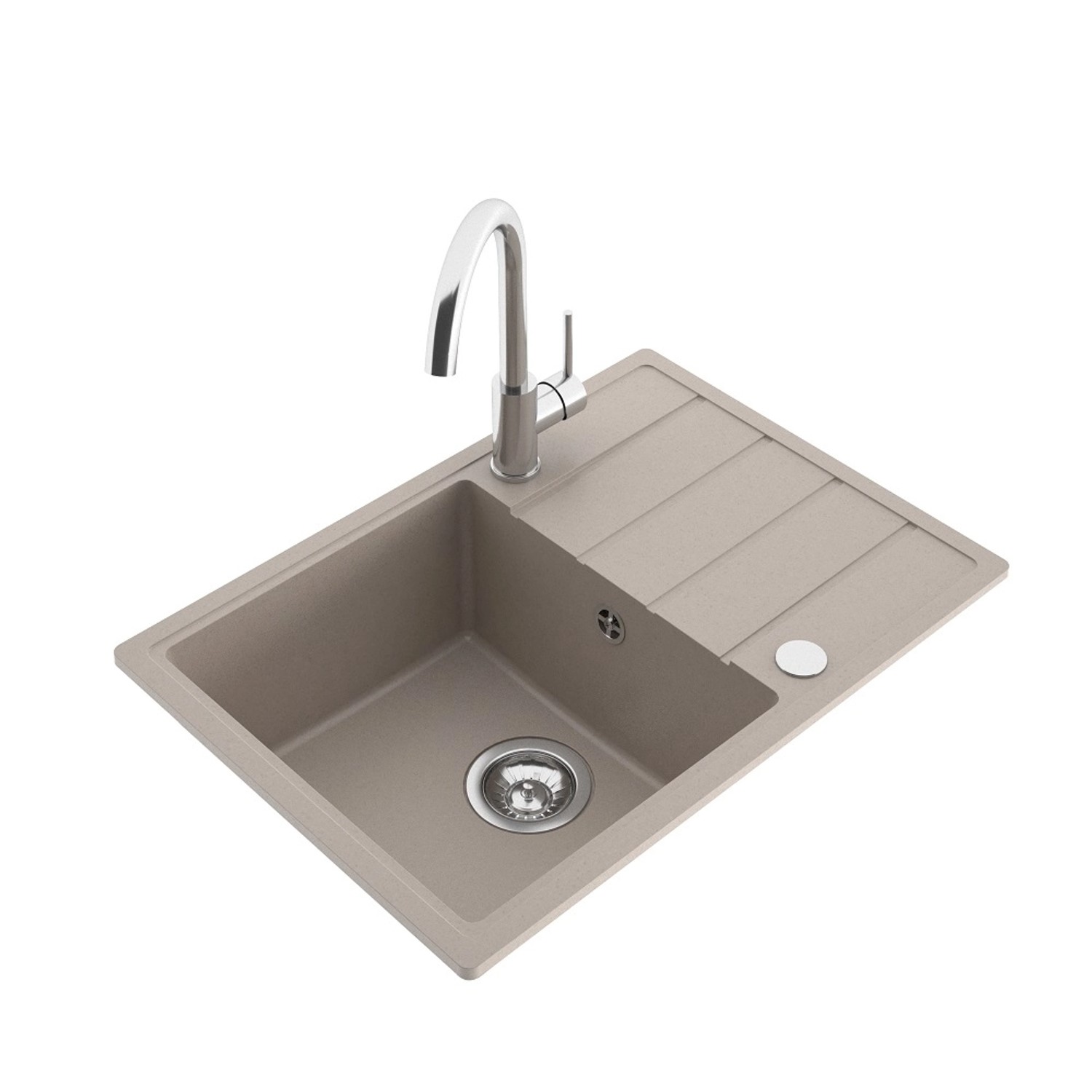 Zlewozmywak Simple 1-kom. z ociekaczem i baterią, piaskowy 62x44 cm