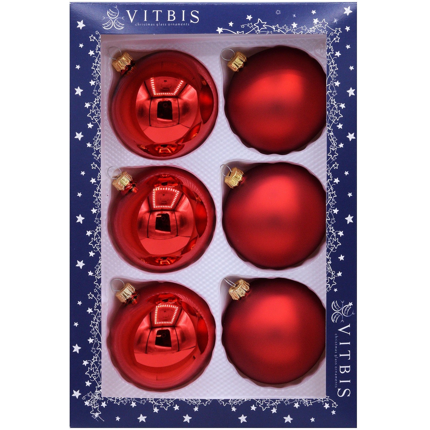 Bombki gładkie w pudełku czerwone śr. 8 cm - 6 szt.