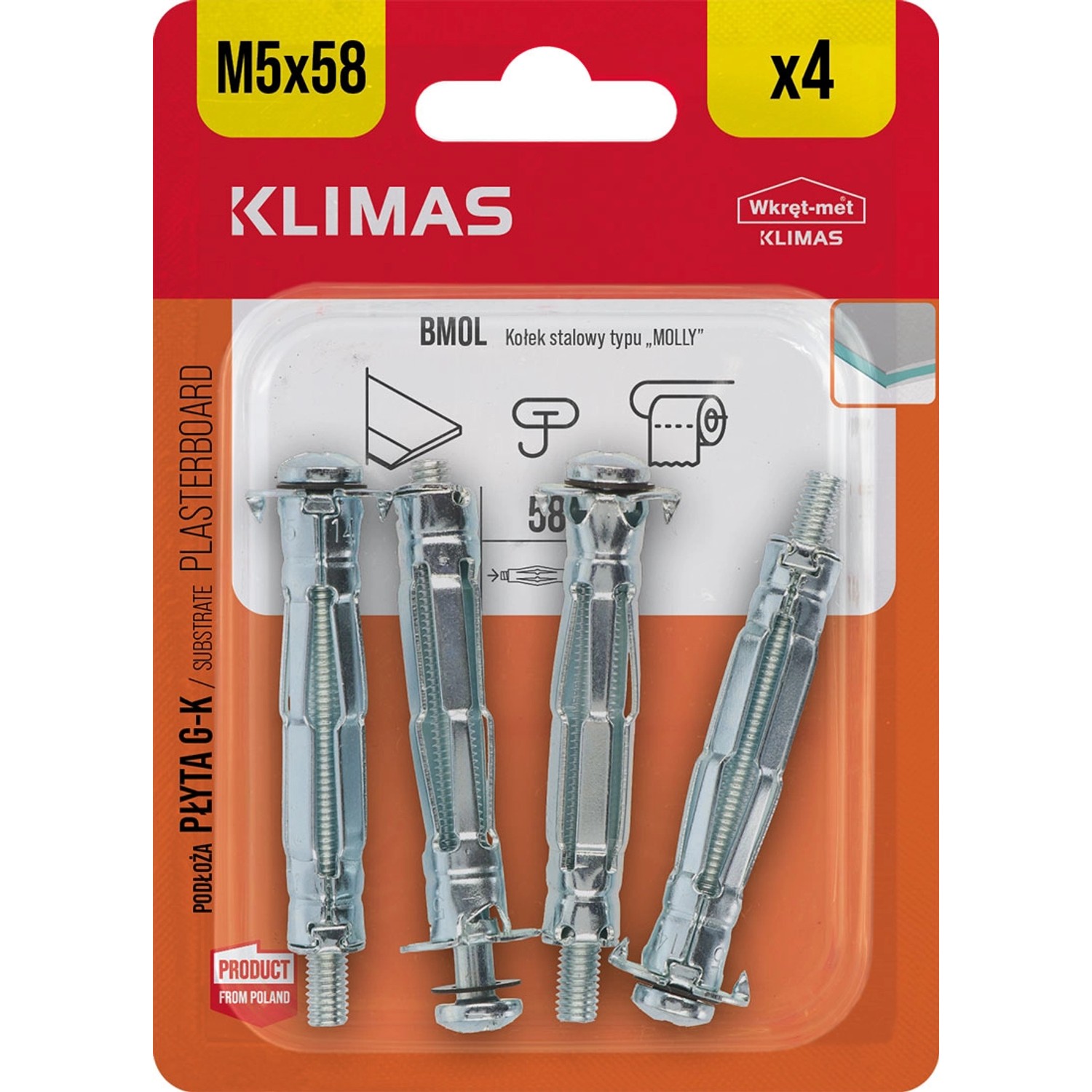 Wkręt-met Kołek stalowy typu molly 5 mm x 58 mm